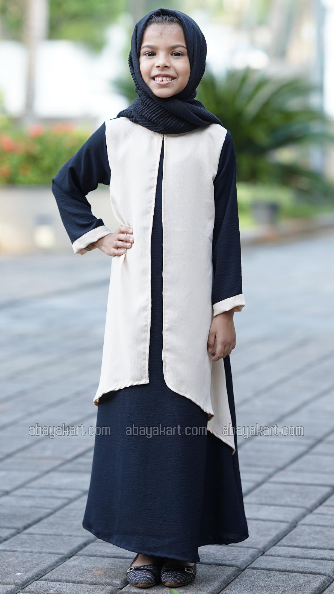 WholesaleKids Modest Dress with an Attached Shrug in Black and Cream
