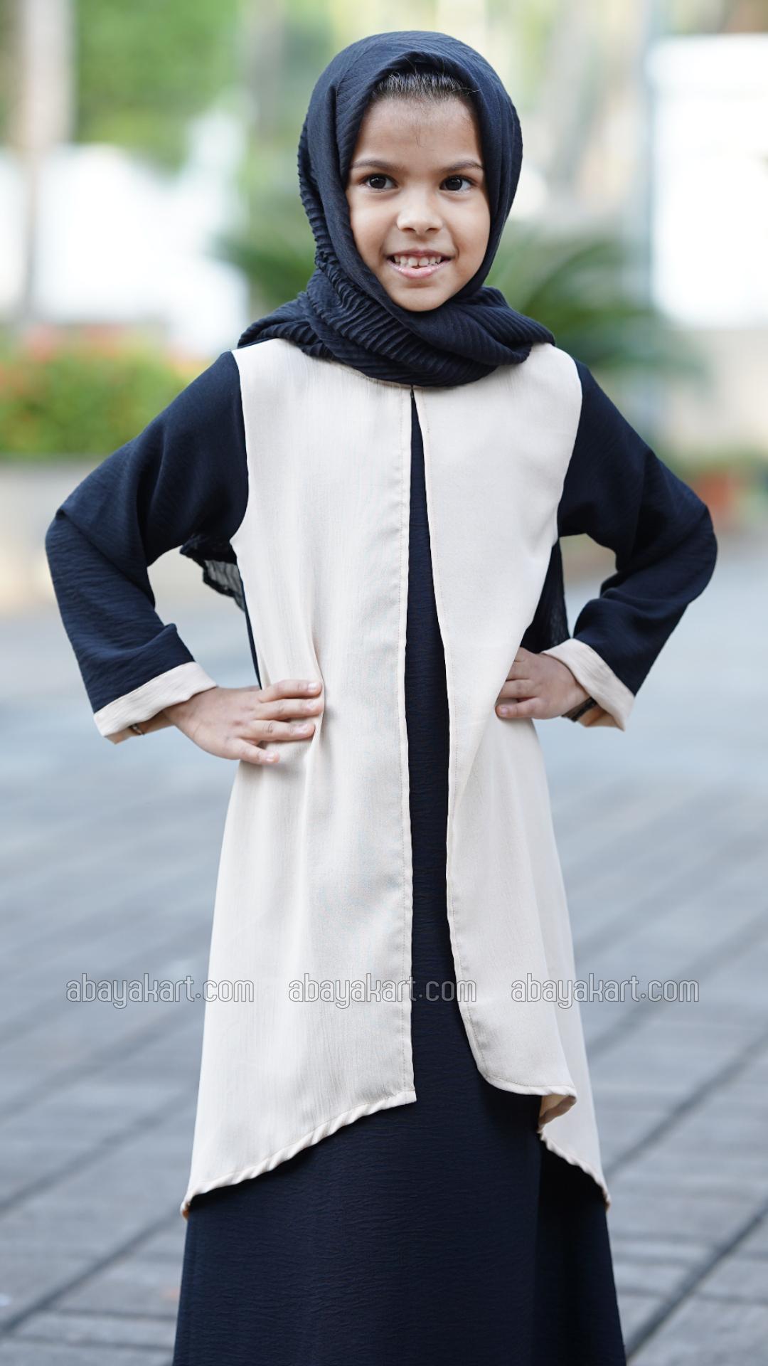 WholesaleKids Modest Dress with an Attached Shrug in Black and Cream
