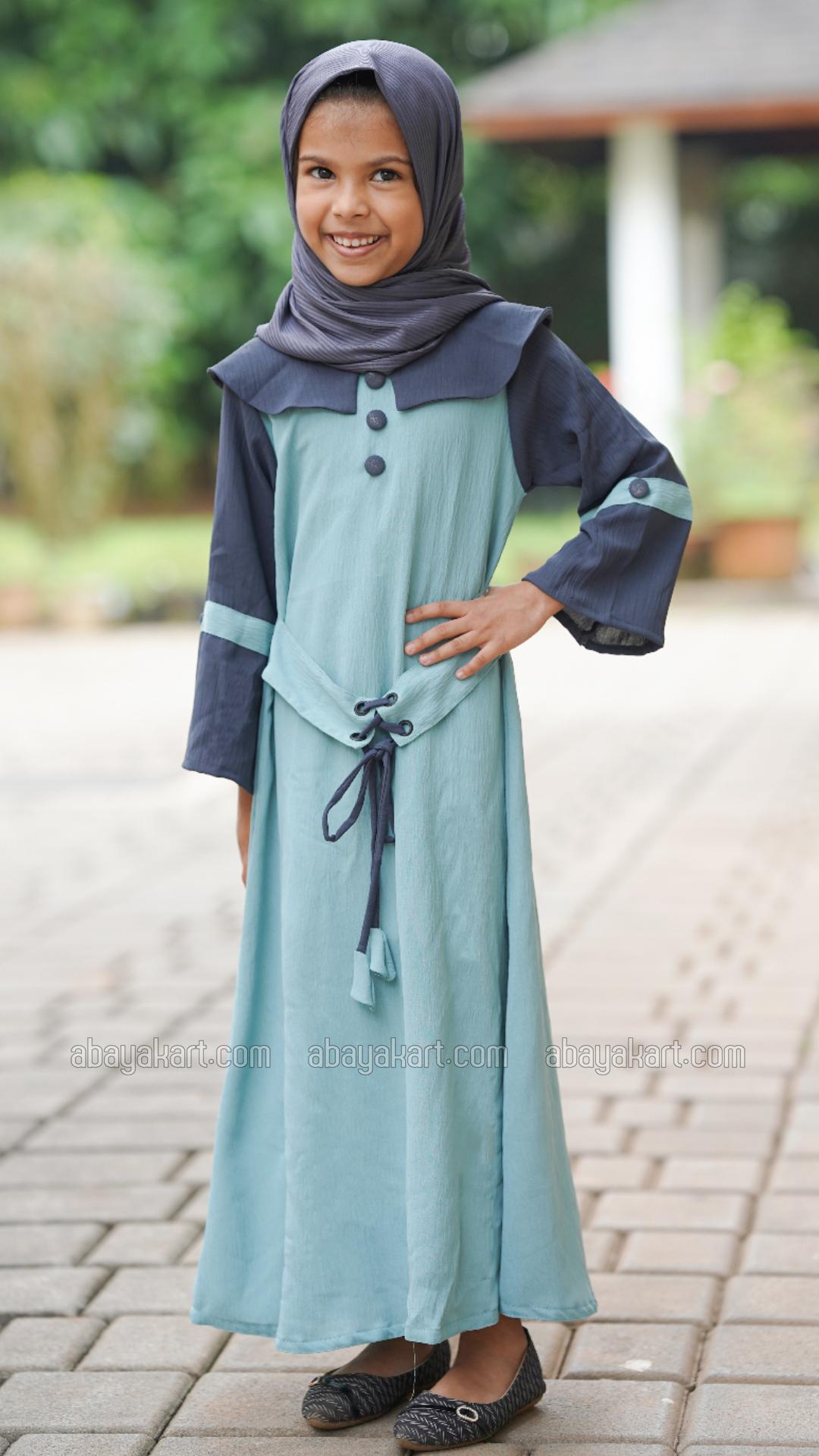 Wholesale CEY Kids Modest Dress with Show Buttons on the Front and Sleeves and an Attached Belt in 