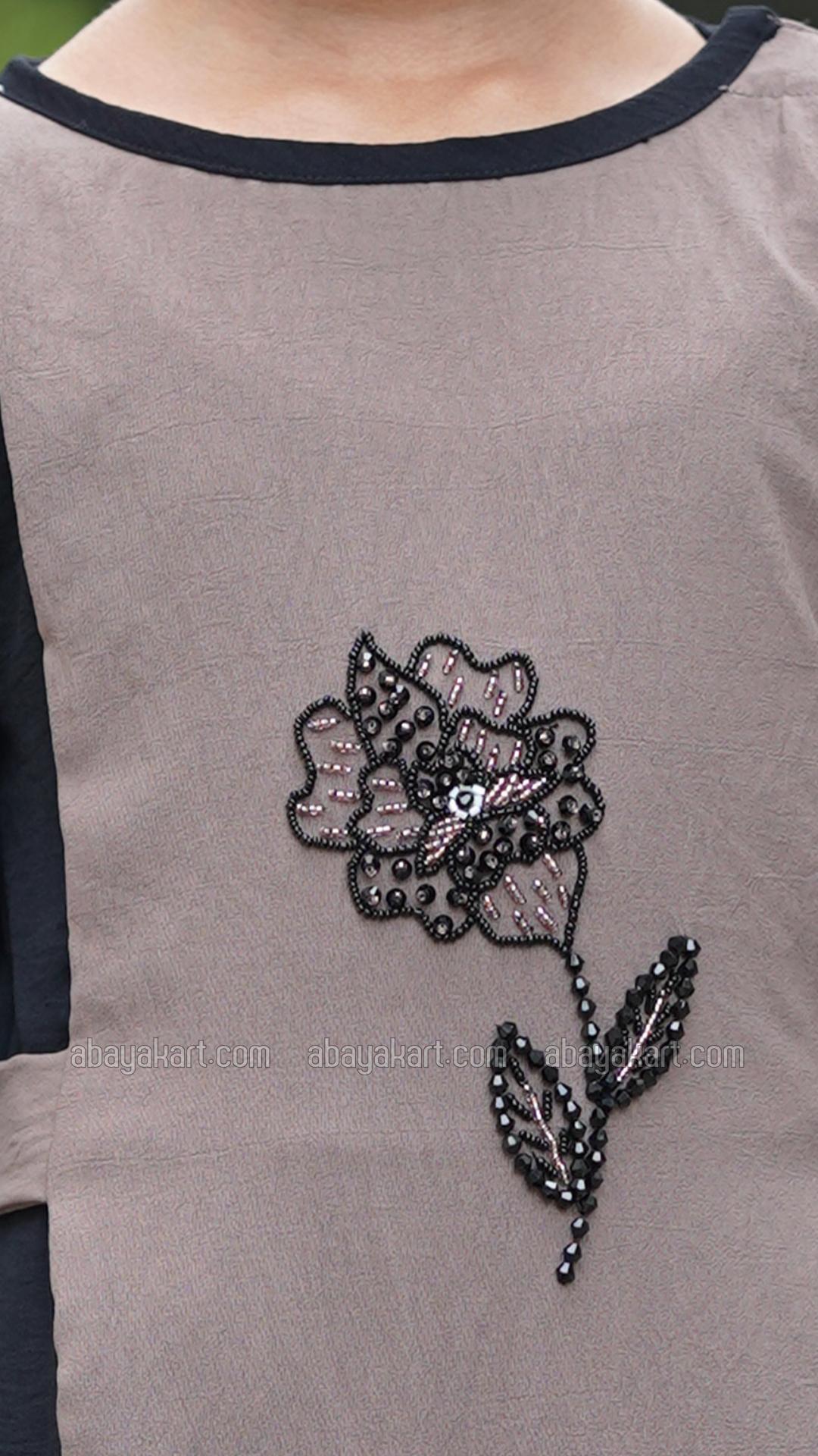 Wholesale CEY Kids Modest Dress With Crystal Handwork And a Tie Up Band In Brown And Black