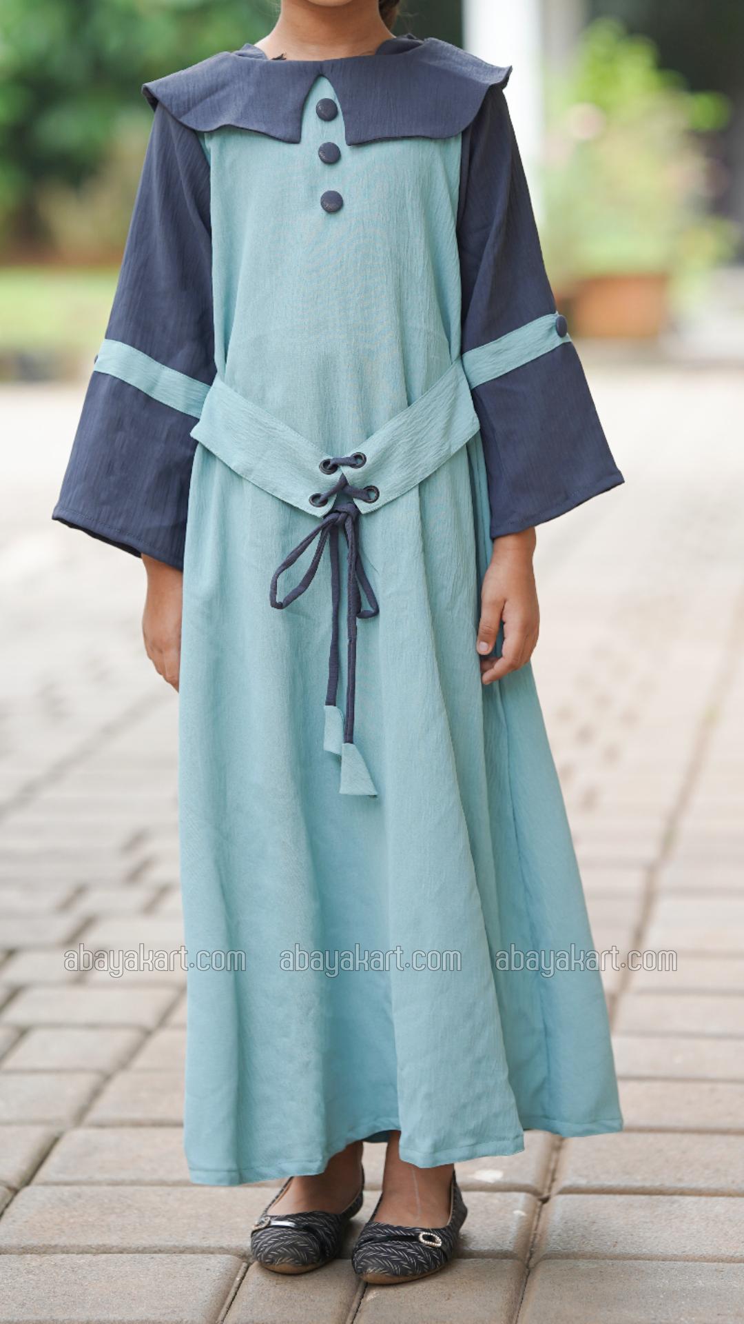 Wholesale CEY Kids Modest Dress with Show Buttons on the Front and Sleeves and an Attached Belt in 