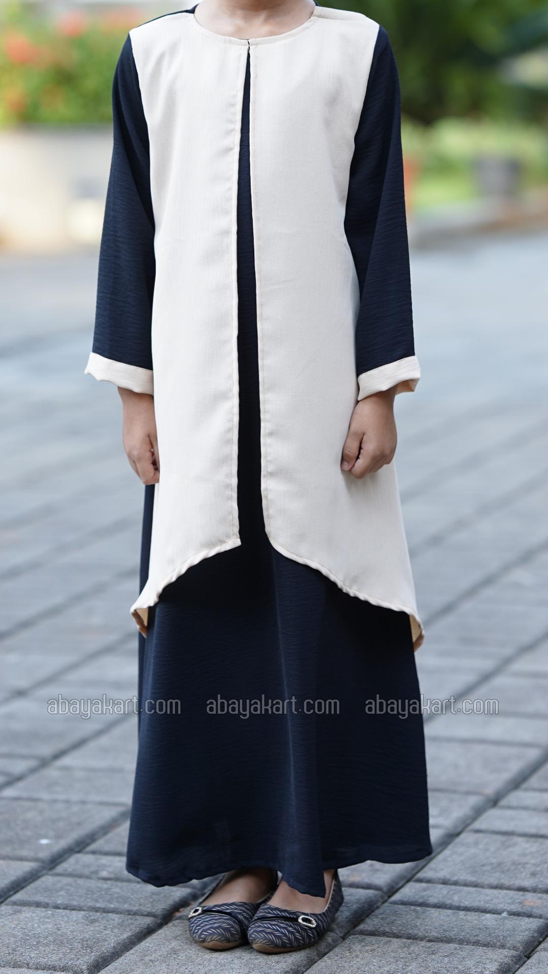 WholesaleKids Modest Dress with an Attached Shrug in Black and Cream
