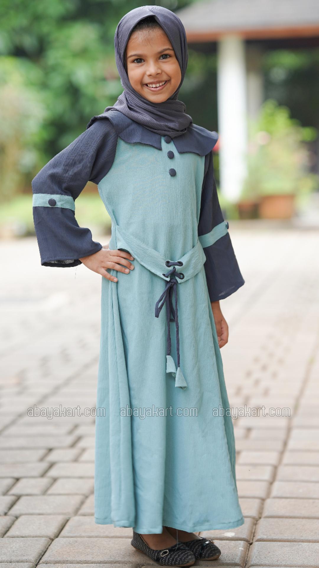 Wholesale CEY Kids Modest Dress with Show Buttons on the Front and Sleeves and an Attached Belt in 