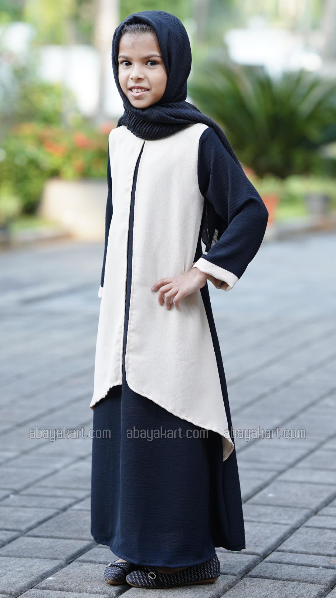 WholesaleKids Modest Dress with an Attached Shrug in Black and Cream