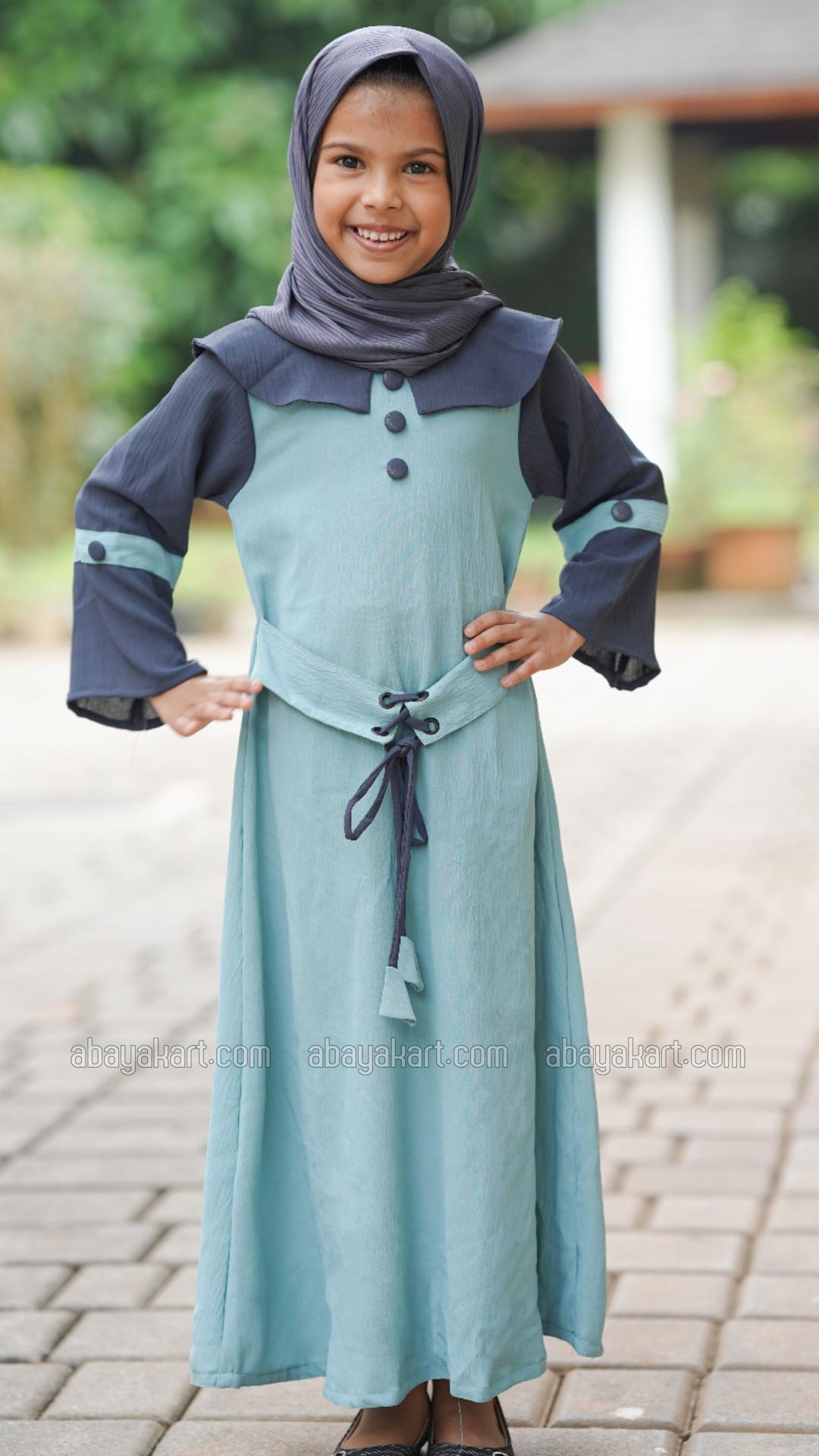 Wholesale CEY Kids Modest Dress with Show Buttons on the Front and Sleeves and an Attached Belt in 
