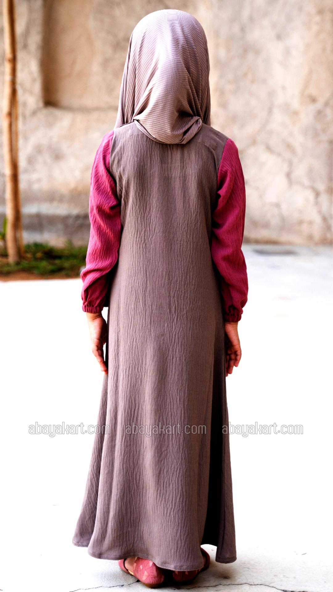 Wholesale Kids Abaya with Show Buttons on the Front in Brown and Puce Pink