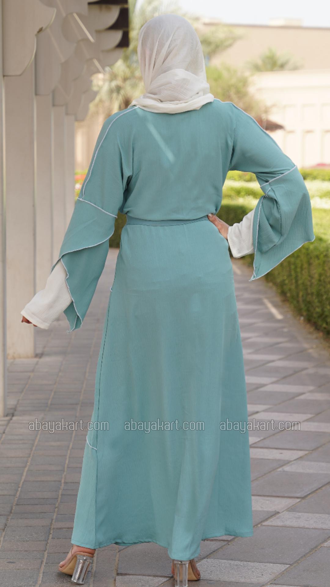 Wholesale Shrug with OffWhite Overlocking on the Front and Sleeves in Turquoise