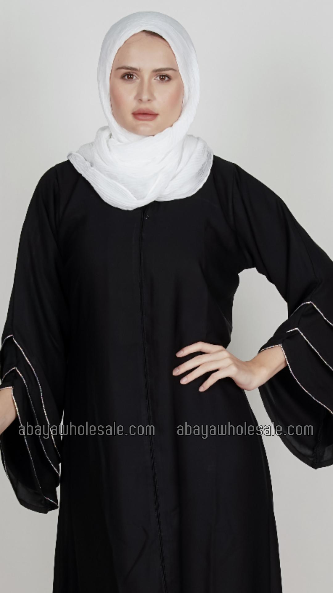 Wholesale Nida Matte Abaya with Stone Lace Work on the Sleeve Bottoms in Black
