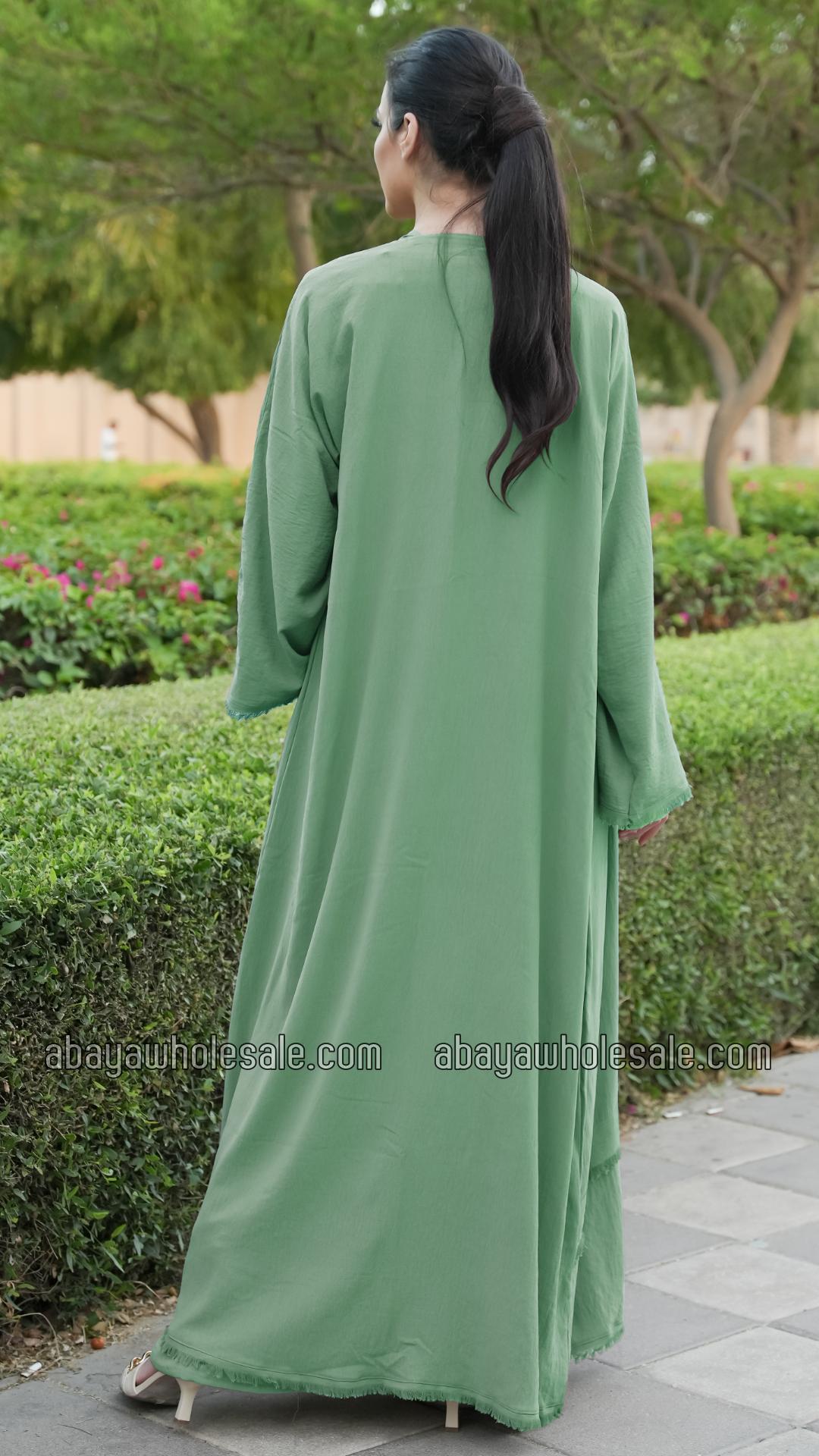 Wholesale Modest Dress with Weaving Yarn Work on the Front and Pocket in Mint