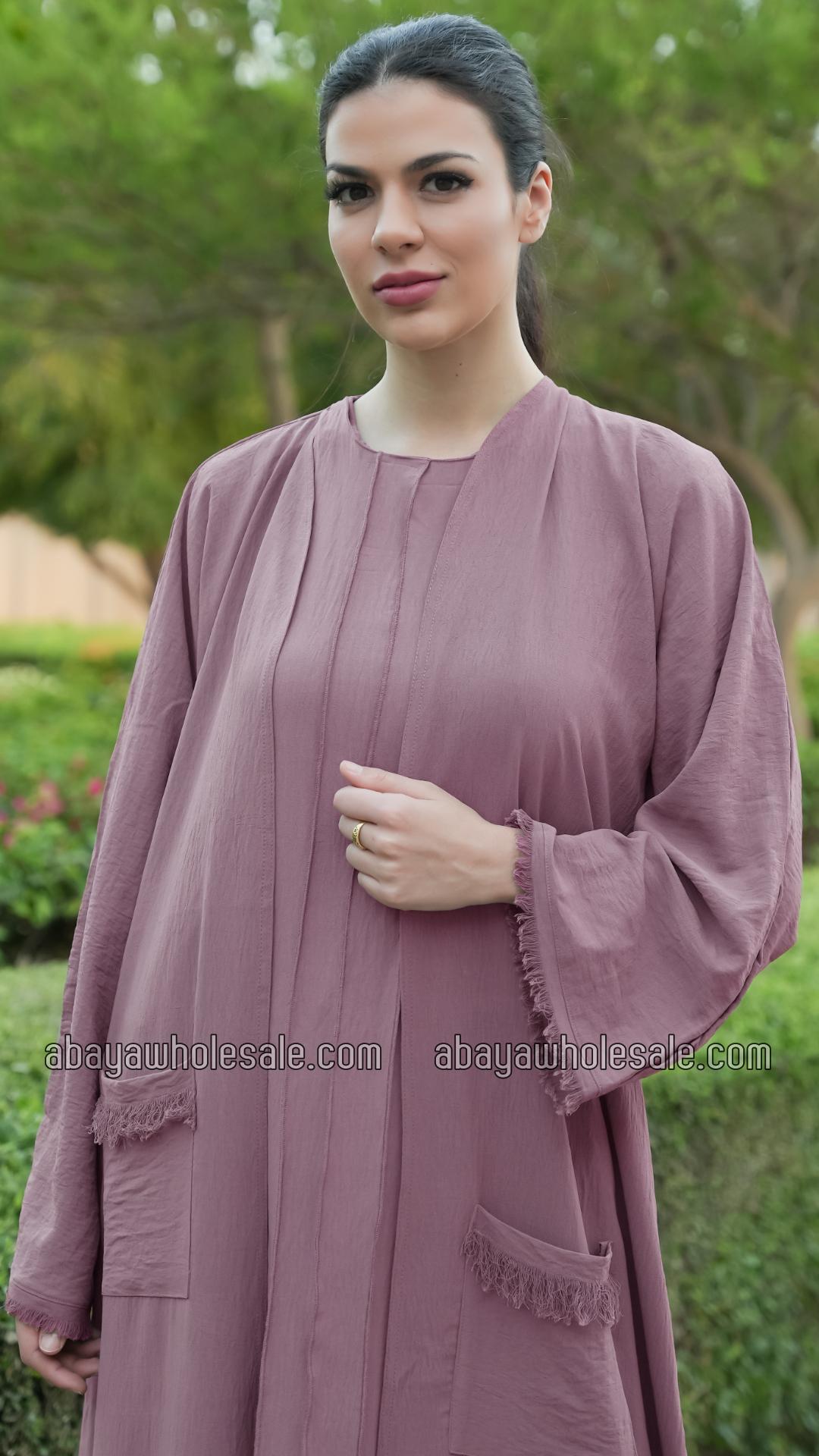 Wholesale Modest Dress with Weaving Yarn Work on the Front and Pocket in Blush Pink