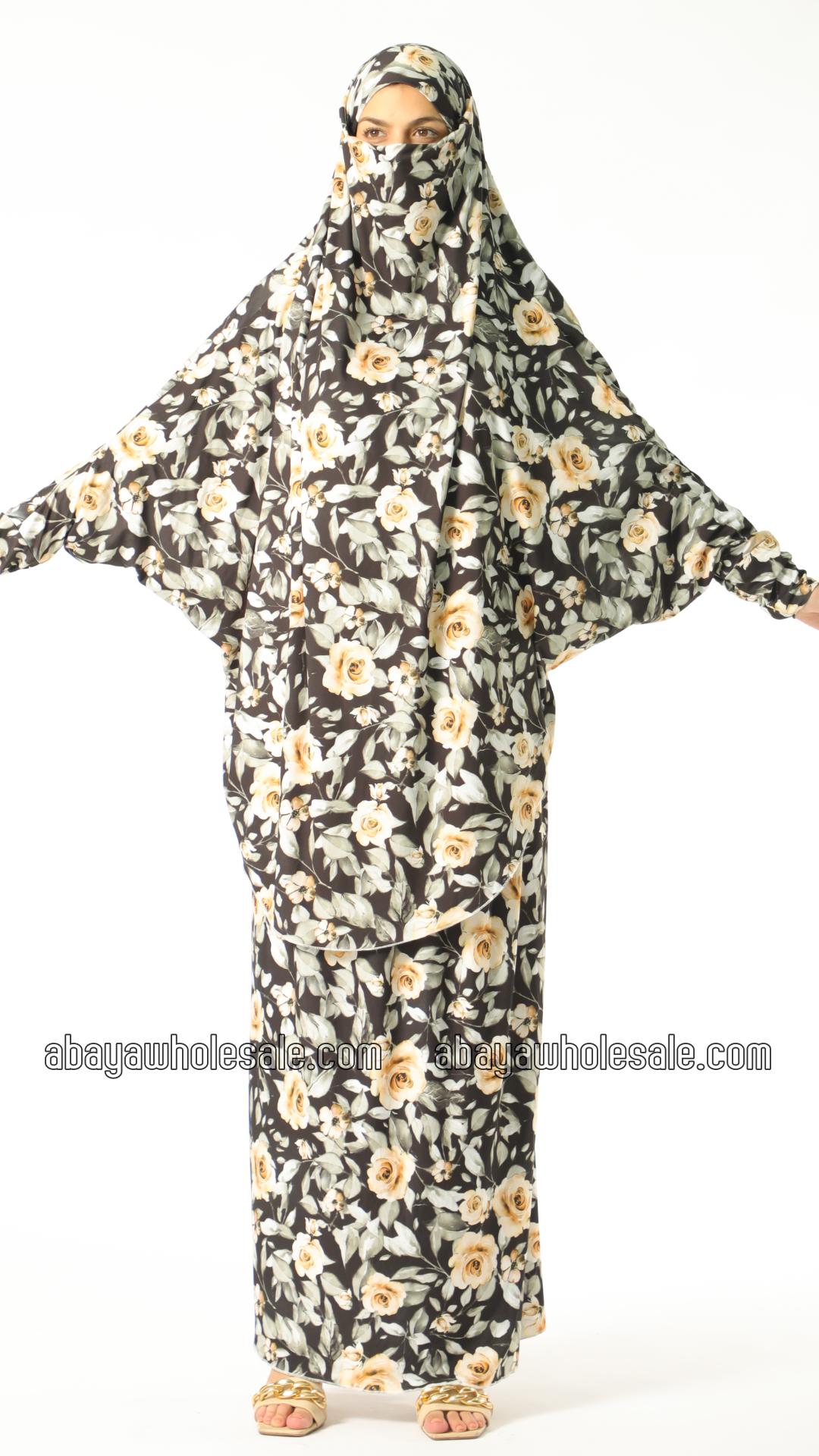 Wholesale Floral Printed Jilbab With Skirt And Attached Niqab