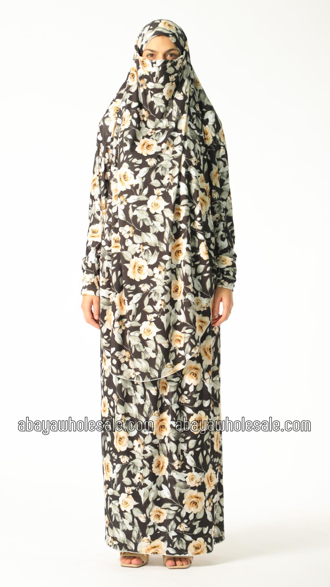 Wholesale Floral Printed Jilbab With Skirt And Attached Niqab
