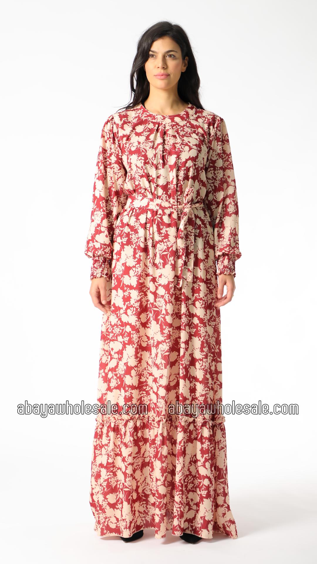 Wholesale Floral Printed Modest Dress with a Belt