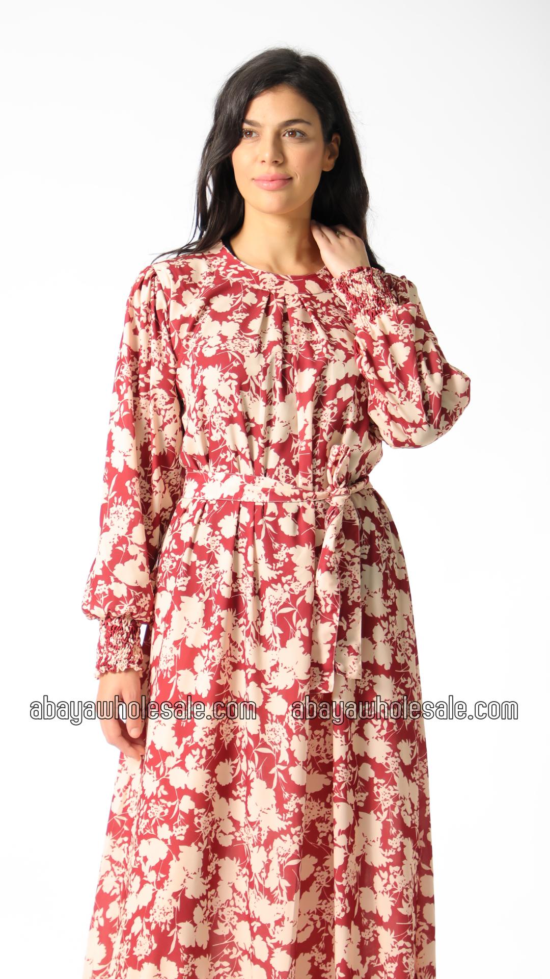 Wholesale Floral Printed Modest Dress with a Belt
