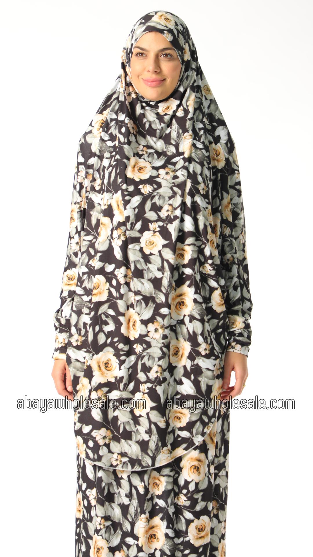 Wholesale Floral Printed Jilbab With Skirt And Attached Niqab