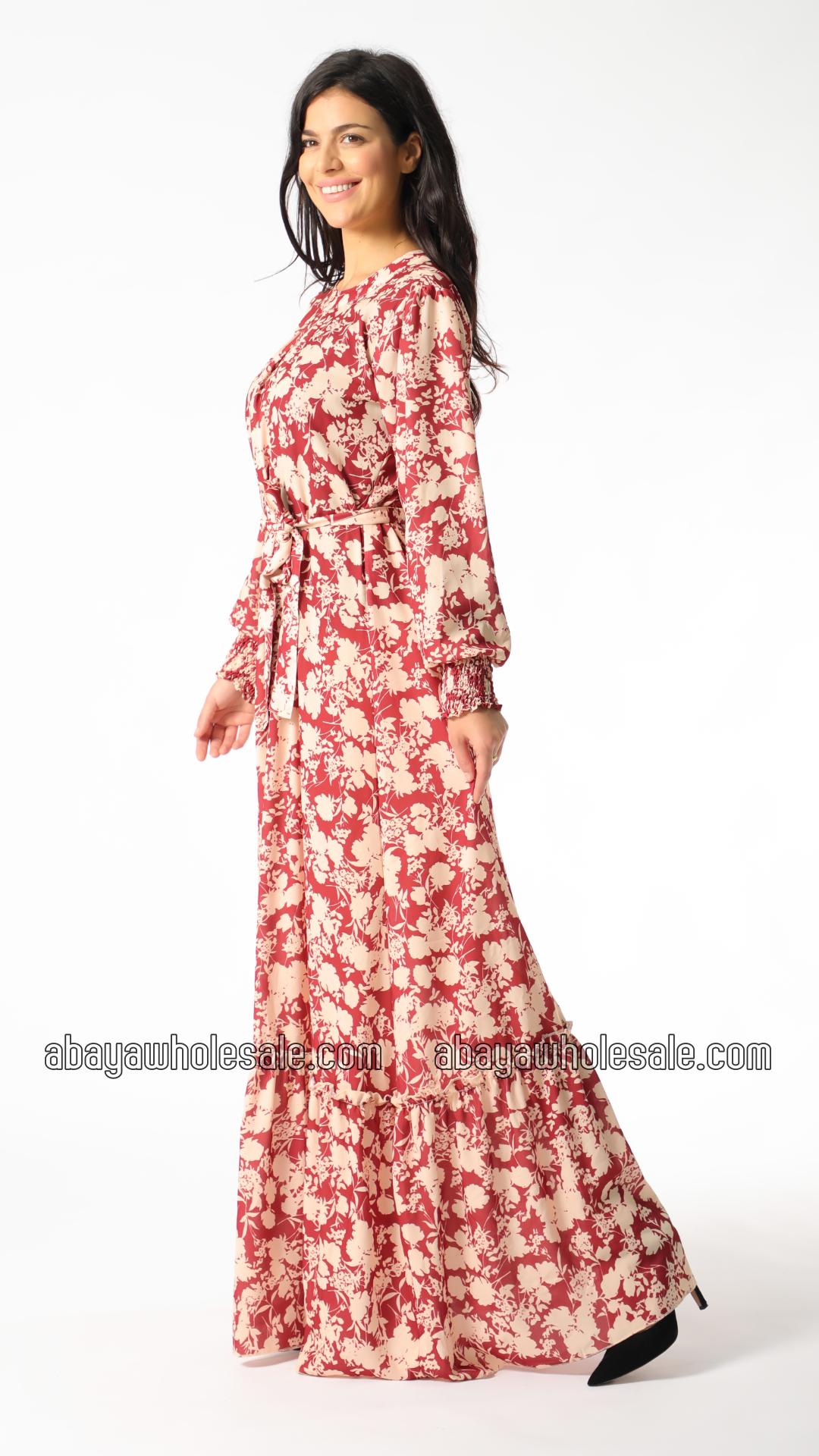 Wholesale Floral Printed Modest Dress with a Belt