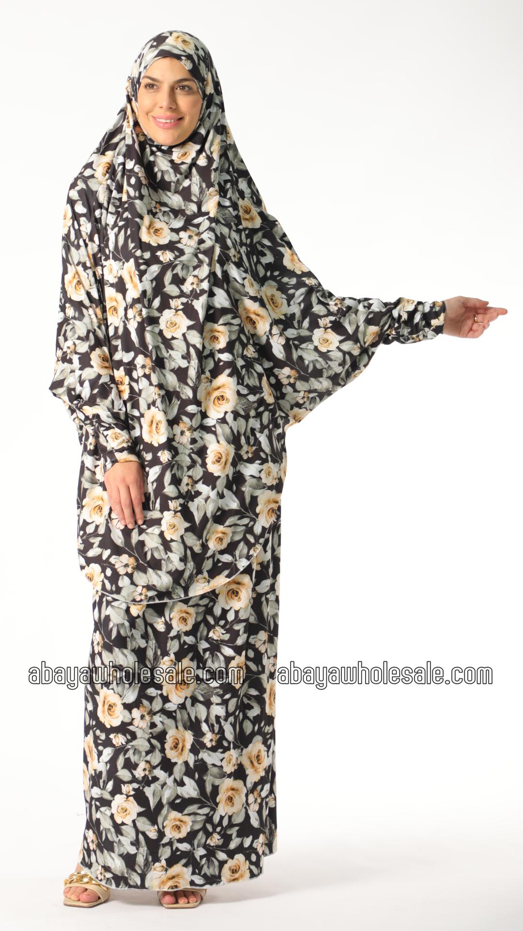 Wholesale Floral Printed Jilbab With Skirt And Attached Niqab