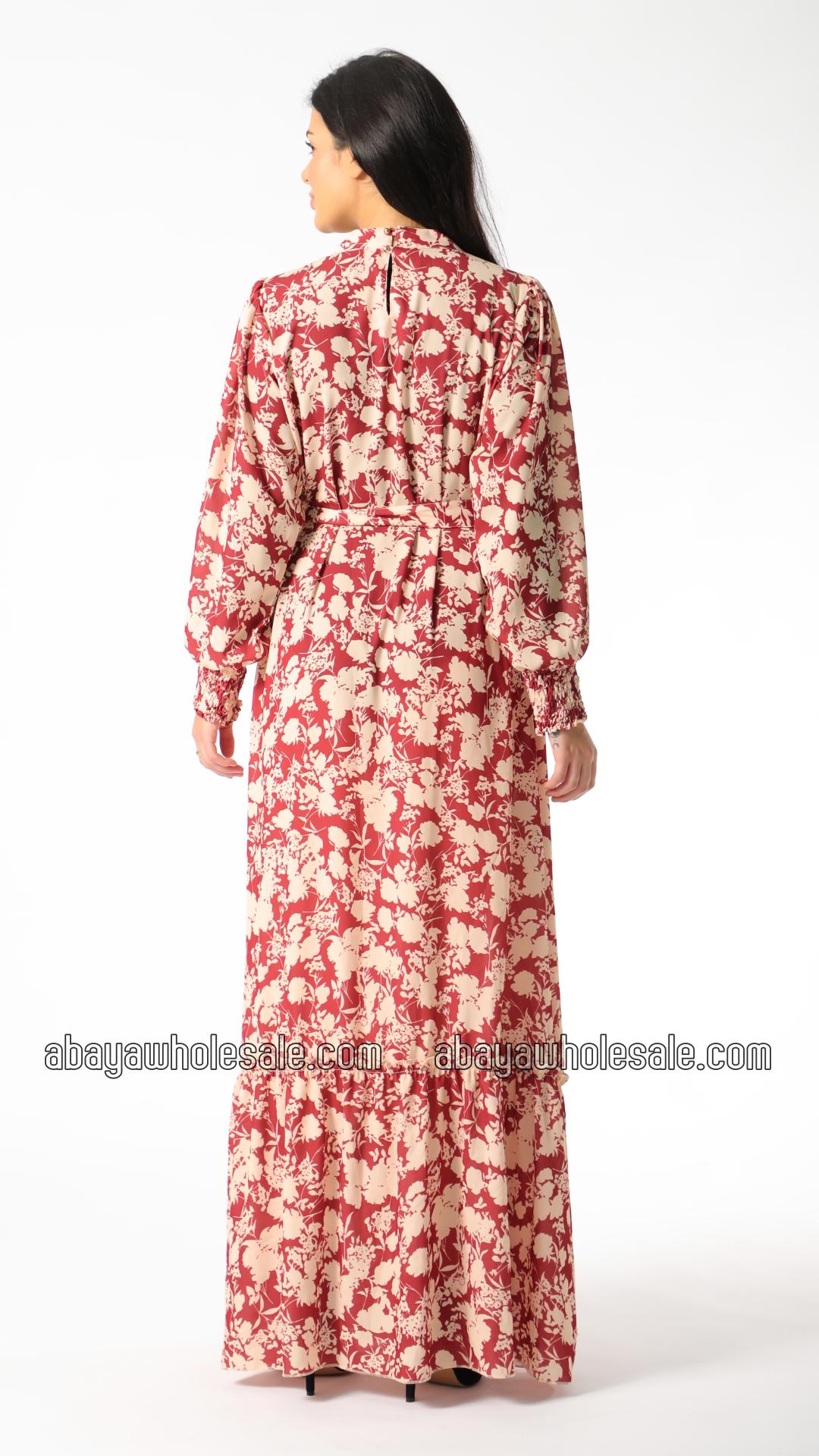 Wholesale Floral Printed Modest Dress with a Belt