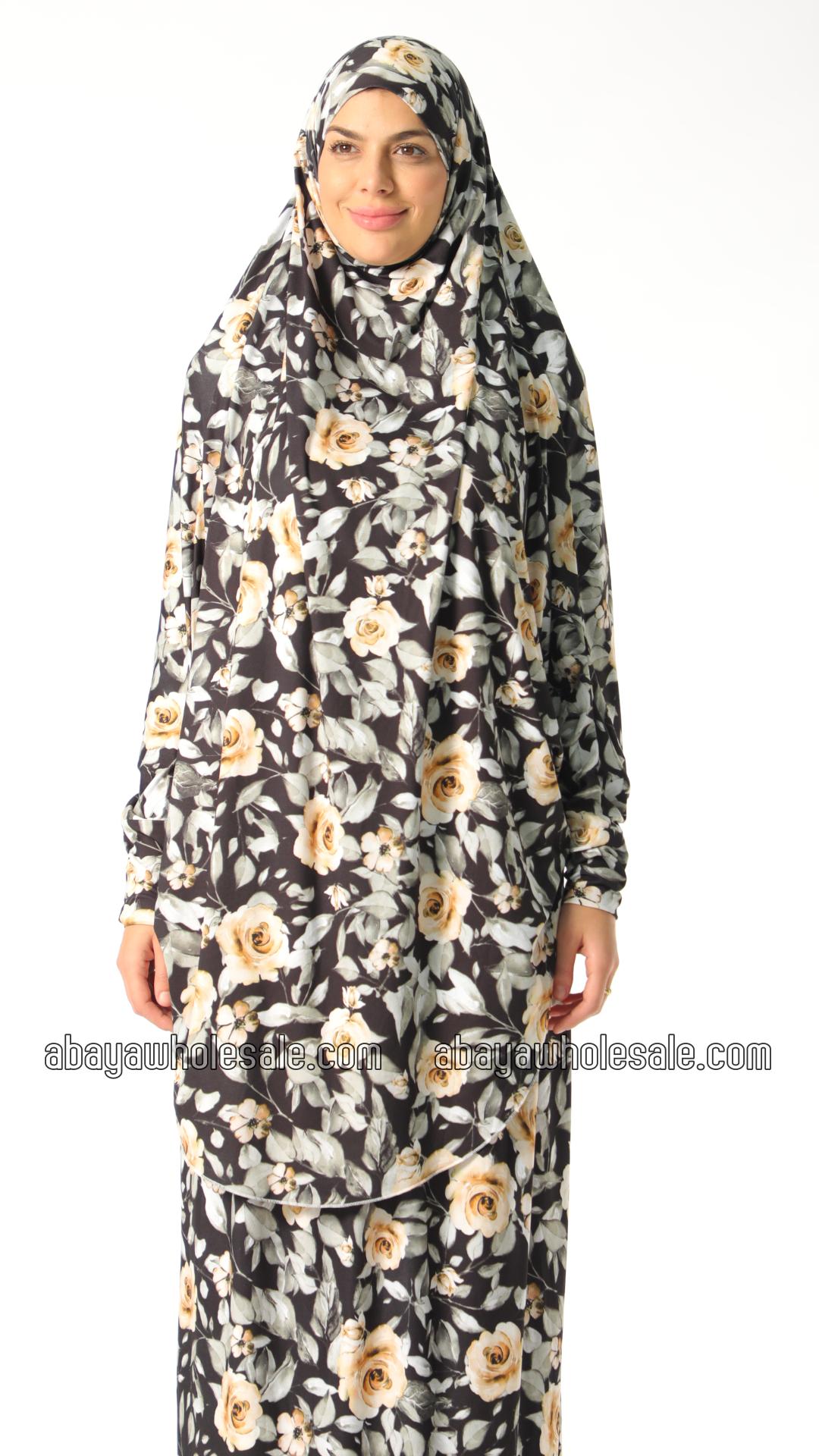 Wholesale Floral Printed Jilbab With Skirt And Attached Niqab