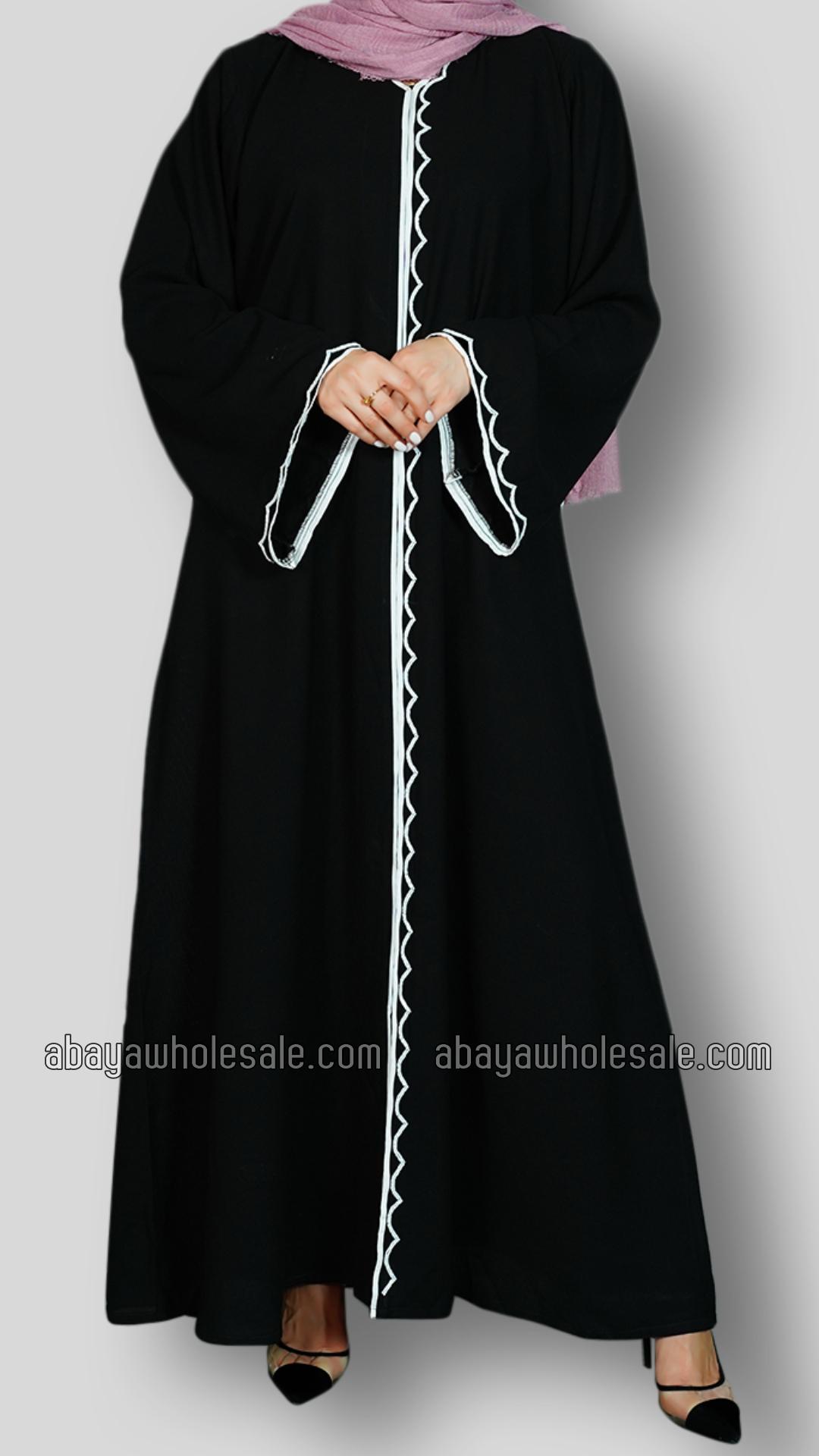 Wholesale Black Masha Crepe Abaya with Crystal Hand Work And Piping