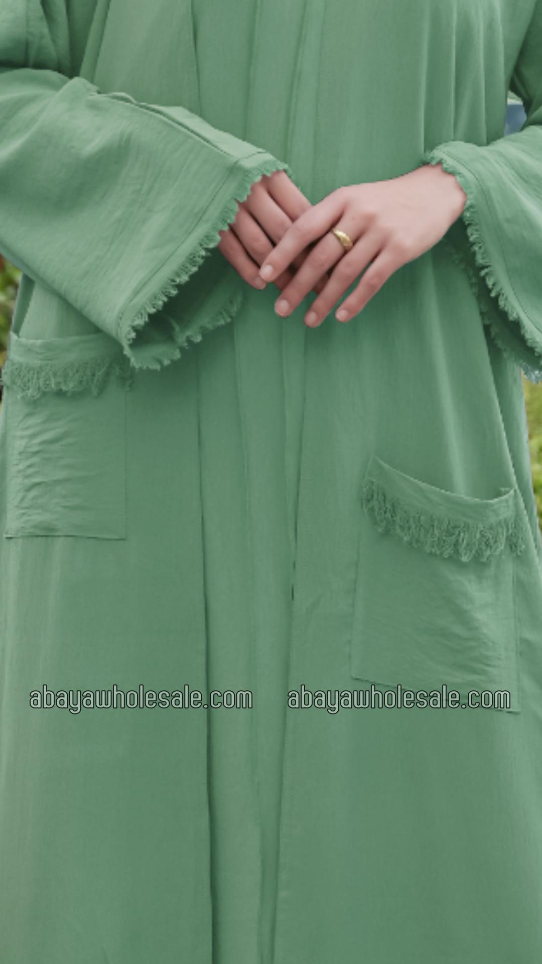 Wholesale Modest Dress with Weaving Yarn Work on the Front and Pocket in Mint