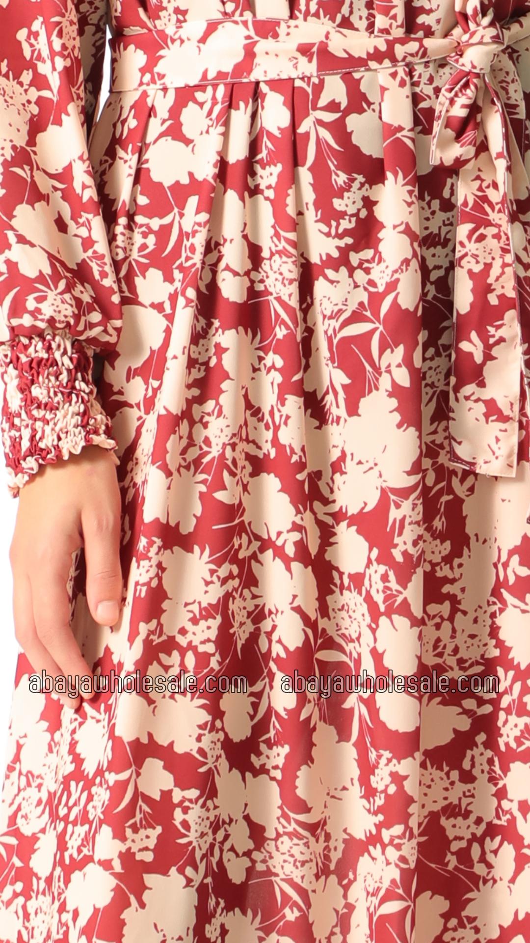 Wholesale Floral Printed Modest Dress with a Belt