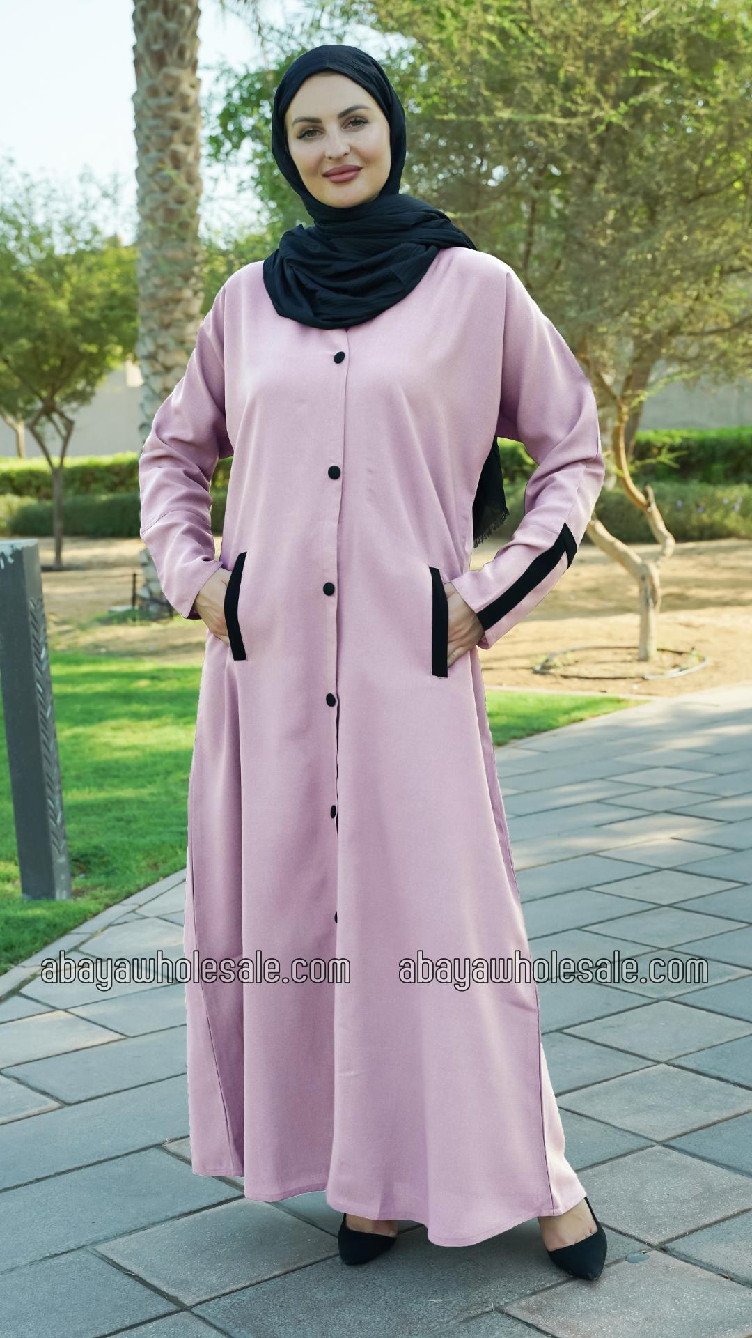 Wholesale CEY Simple Front Open Abaya with Two Side Pockets at the Front and Show Buttons in Blush P