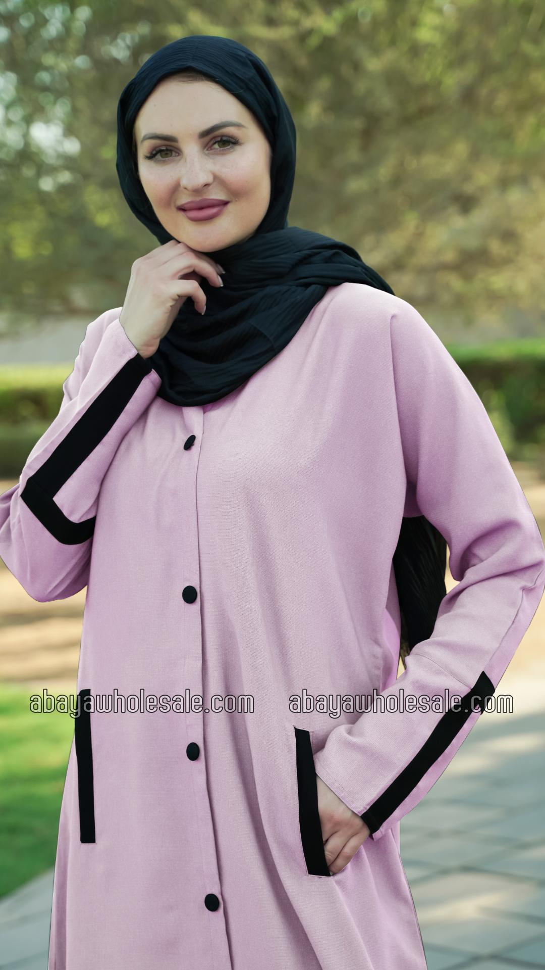 Wholesale CEY Simple Front Open Abaya with Two Side Pockets at the Front and Show Buttons in Blush P