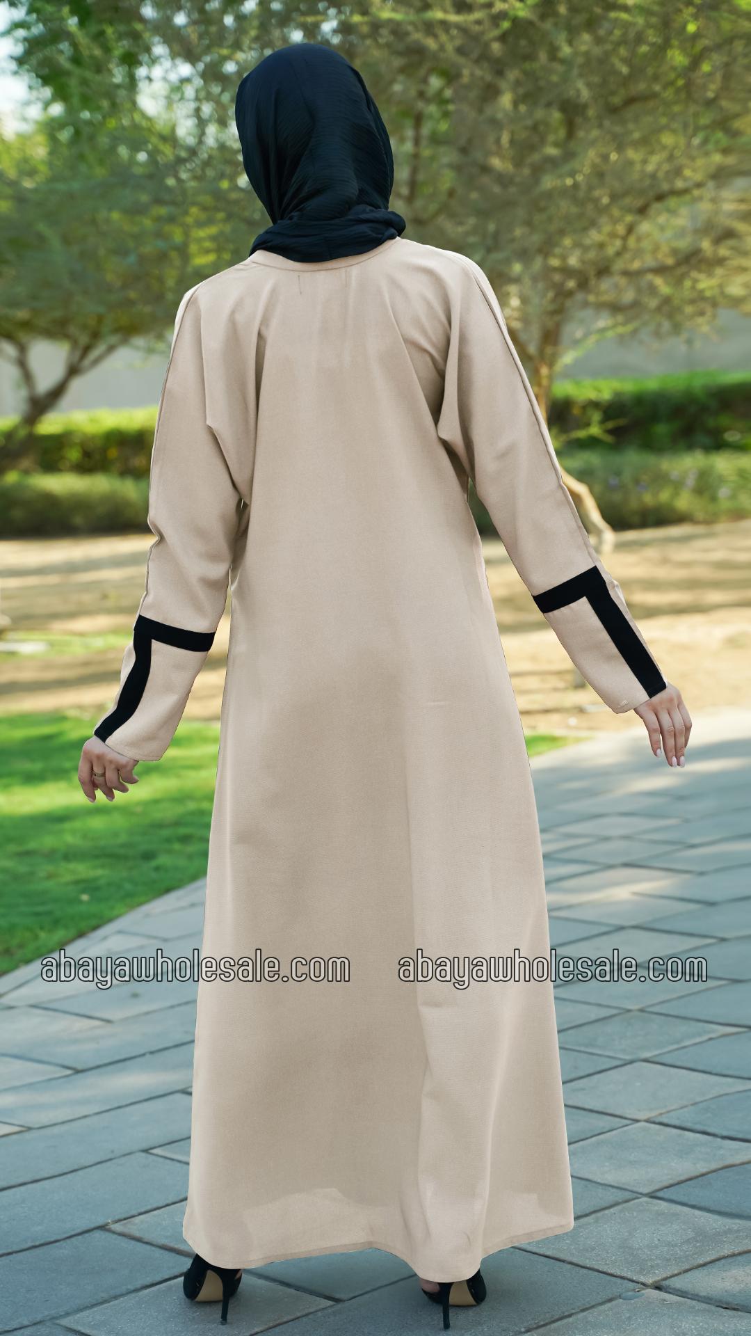 Wholesale CEY Simple Front Open Abaya with Two Side Pockets at the Front and Show Buttons in Cream