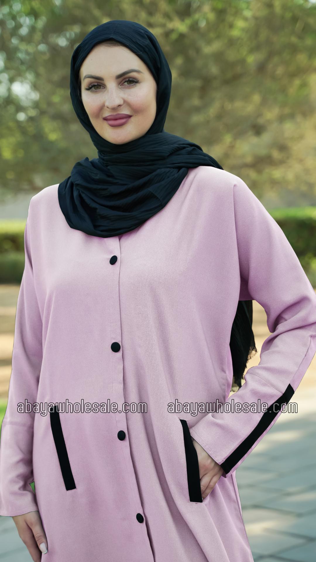 Wholesale CEY Simple Front Open Abaya with Two Side Pockets at the Front and Show Buttons in Blush P