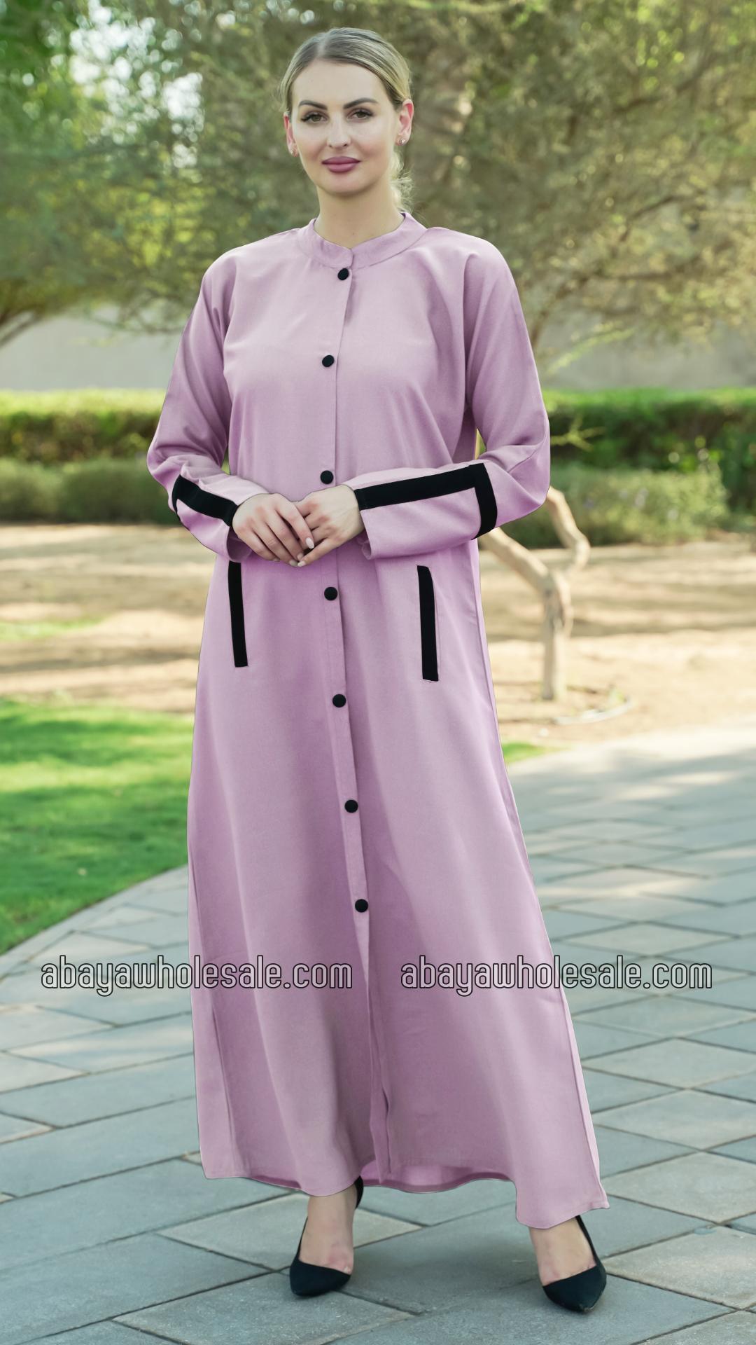 Wholesale CEY Simple Front Open Abaya with Two Side Pockets at the Front and Show Buttons in Blush P