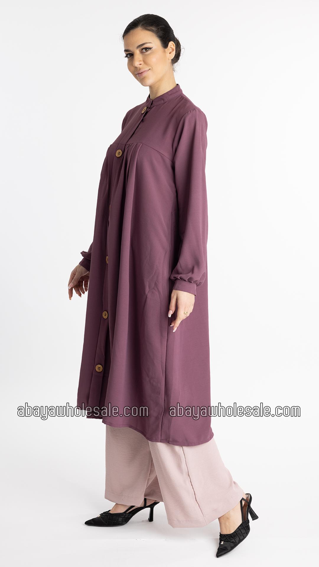 Wholesale Modest Two Piece Tunic Abaya In Dull Magenta  Blush Pink