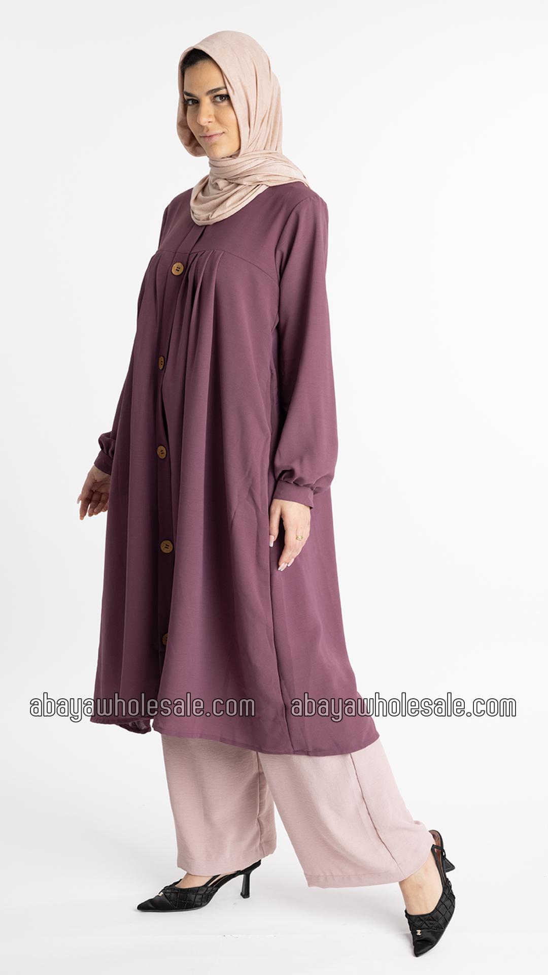 Wholesale Modest Two Piece Tunic Abaya In Dull Magenta  Blush Pink