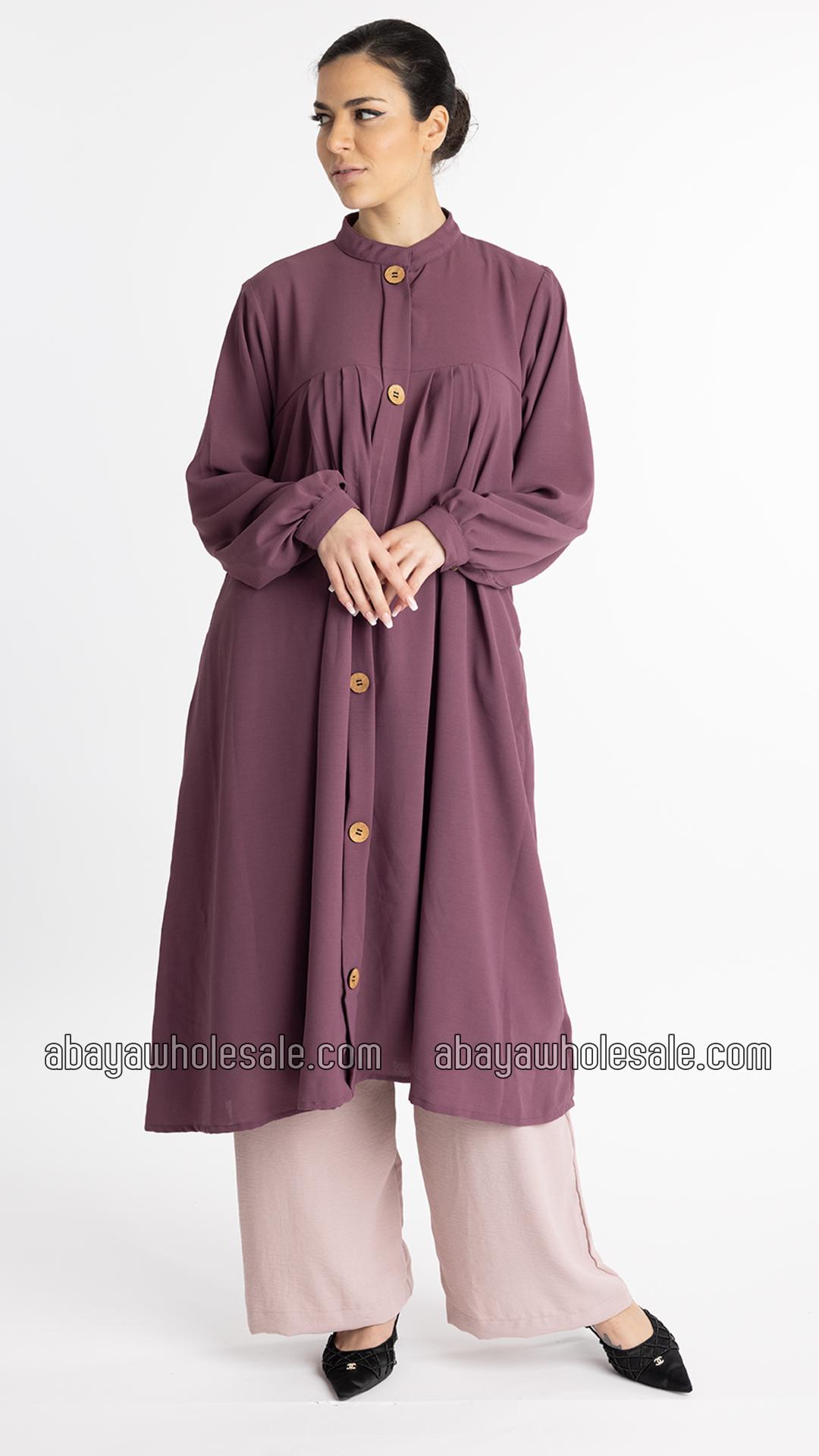 Wholesale Modest Two Piece Tunic Abaya In Dull Magenta  Blush Pink