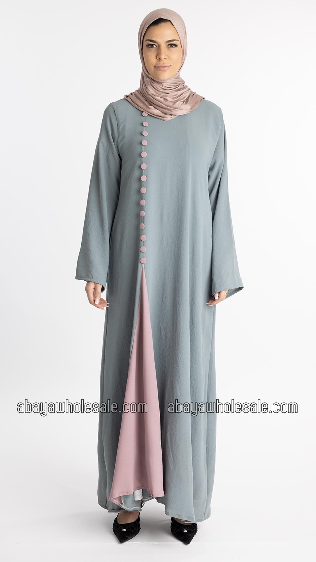 Wholesale Stunning Abaya With Show Buttons In Chrome Grey And Blush Pink
