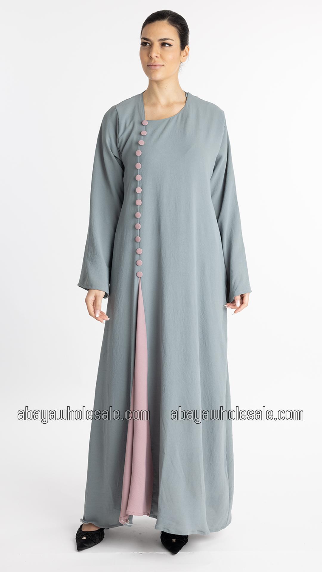 Wholesale Stunning Abaya With Show Buttons In Chrome Grey And Blush Pink
