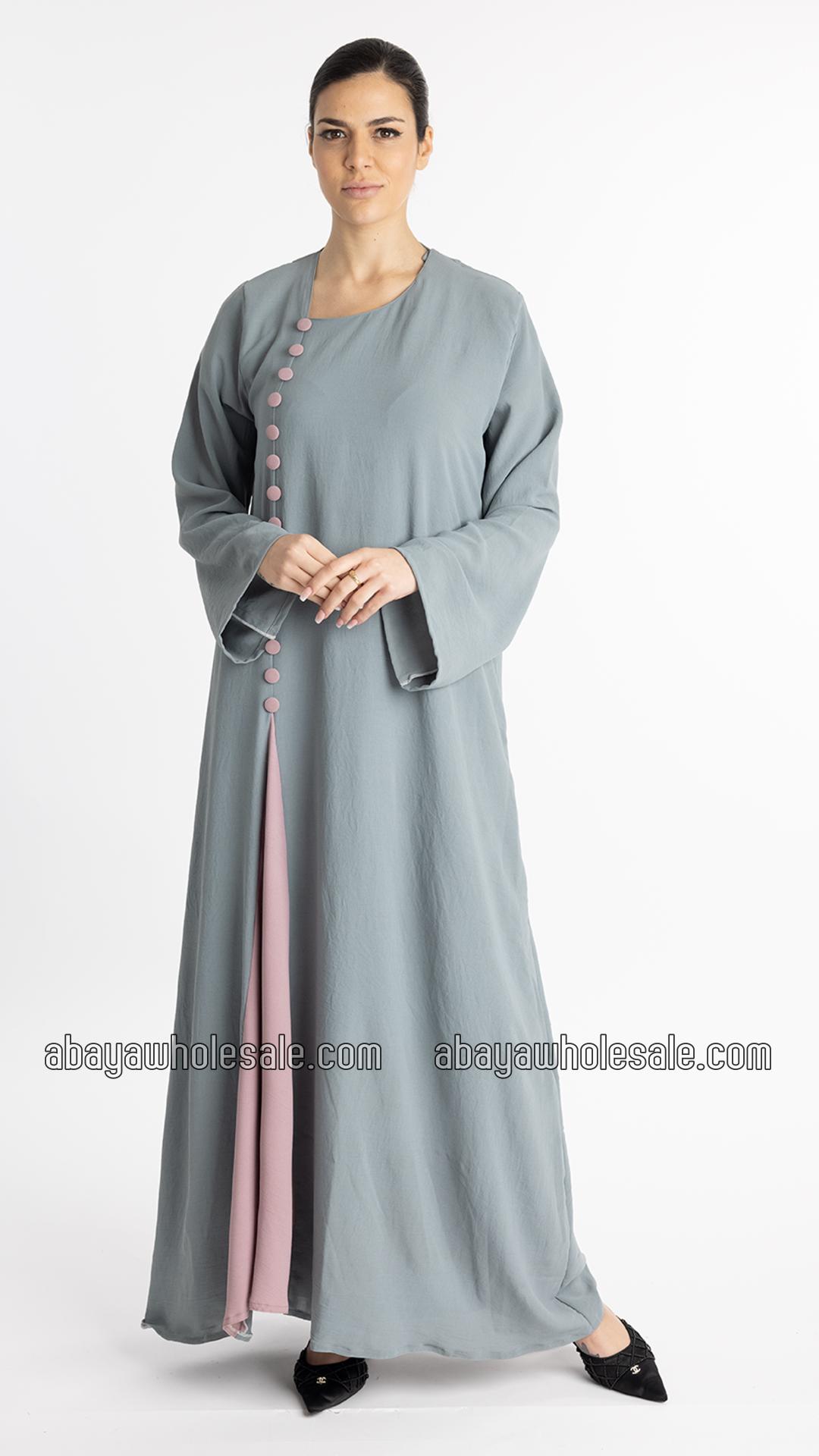 Wholesale Stunning Abaya With Show Buttons In Chrome Grey And Blush Pink