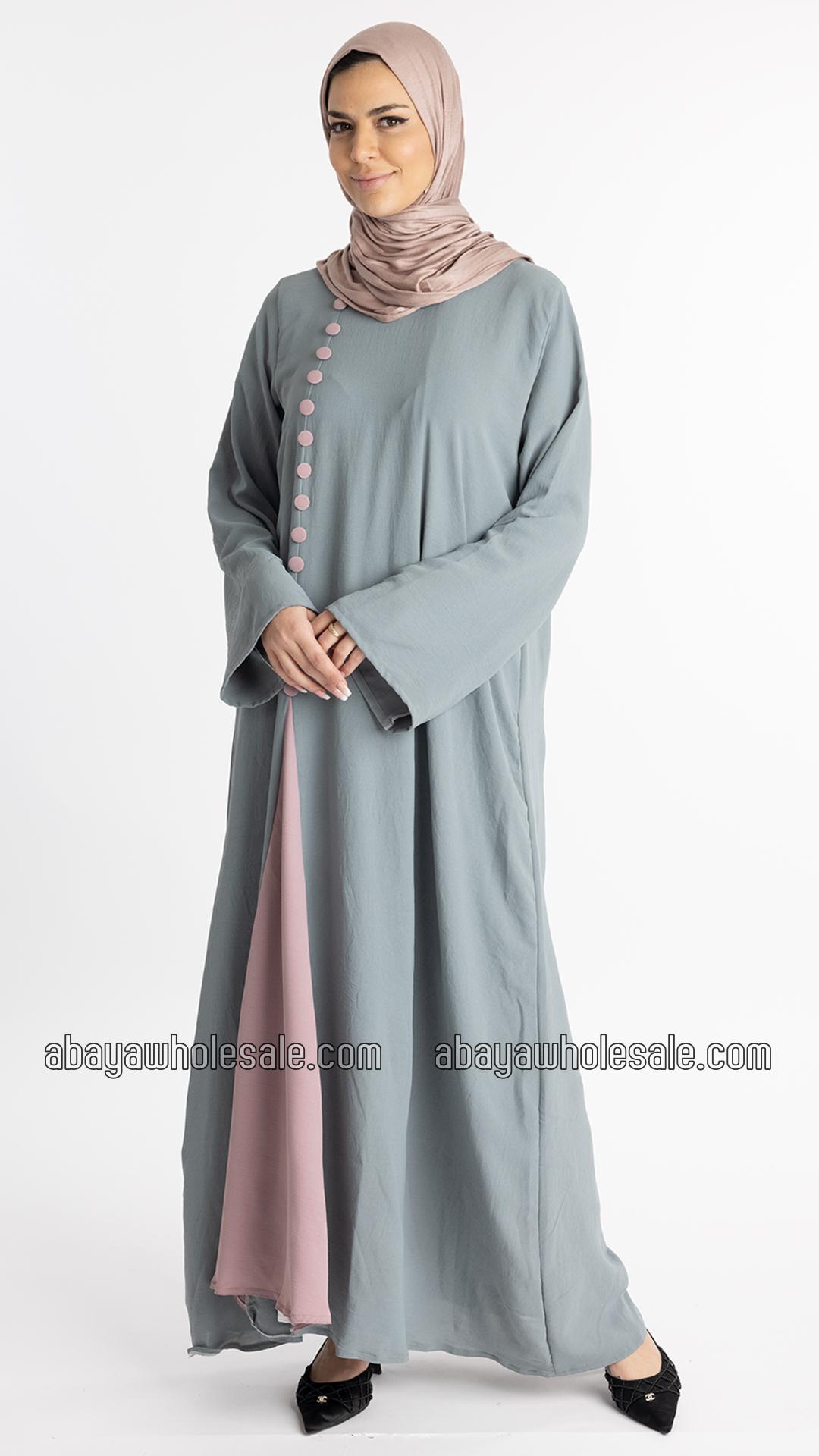 Wholesale Stunning Abaya With Show Buttons In Chrome Grey And Blush Pink