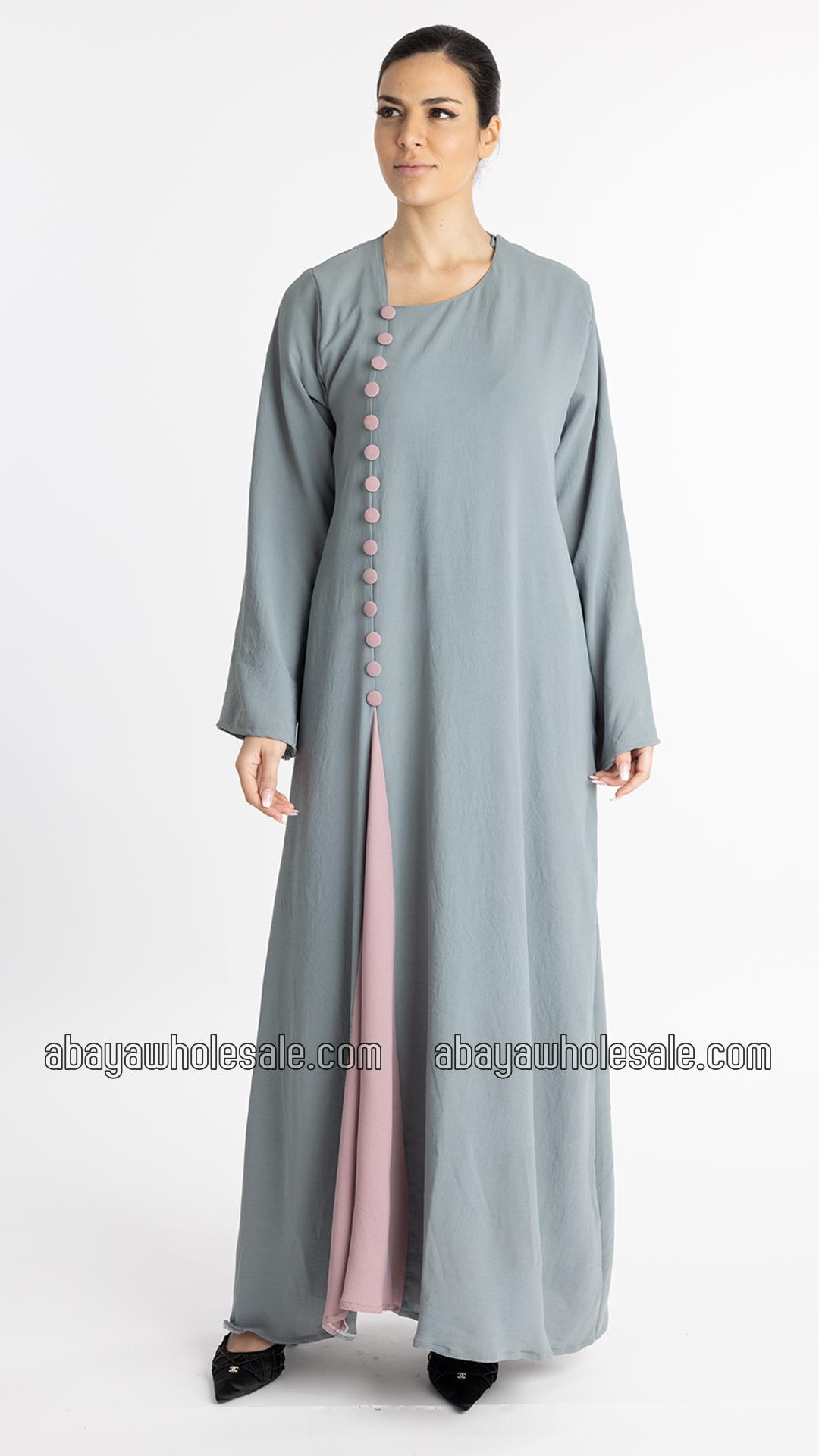 Wholesale Stunning Abaya With Show Buttons In Chrome Grey And Blush Pink