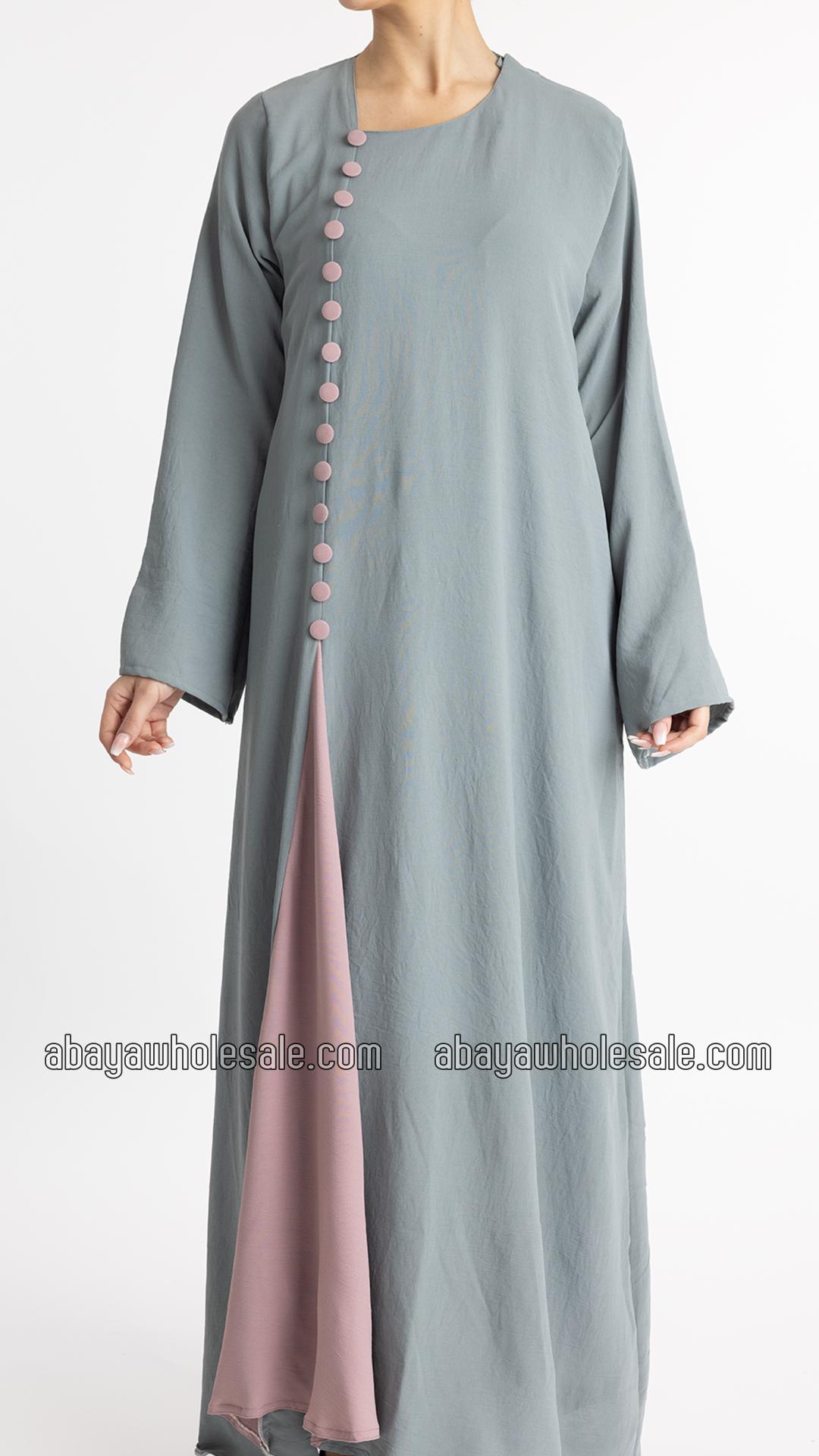 Wholesale Stunning Abaya With Show Buttons In Chrome Grey And Blush Pink