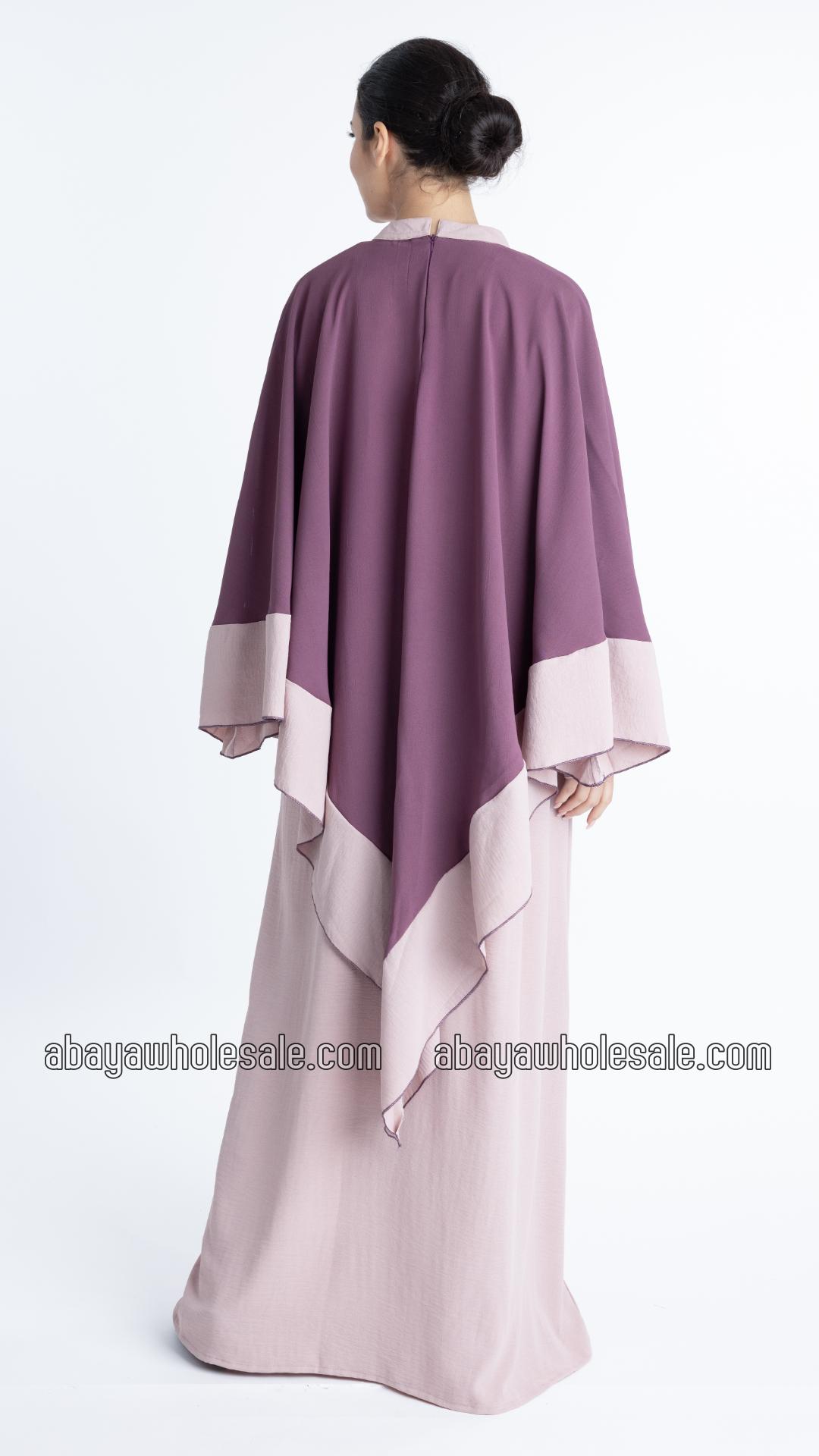 Wholesale Ezra Two Piece Cape Abaya in Blush Pink and Dull Magenta