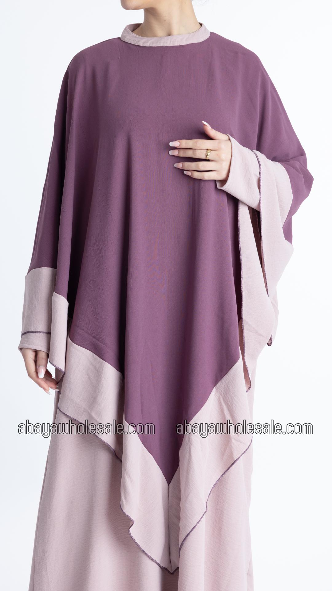 Wholesale Ezra Two Piece Cape Abaya in Blush Pink and Dull Magenta