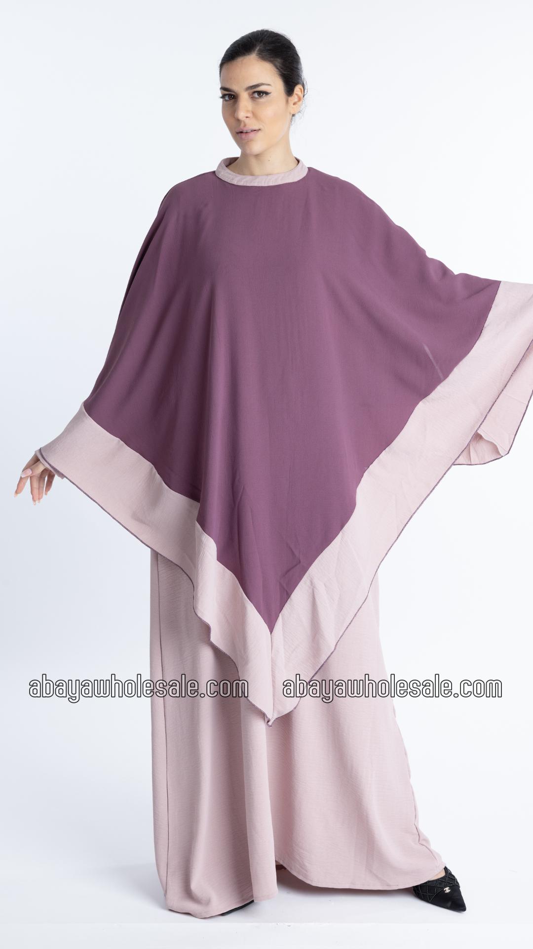 Wholesale Ezra Two Piece Cape Abaya in Blush Pink and Dull Magenta