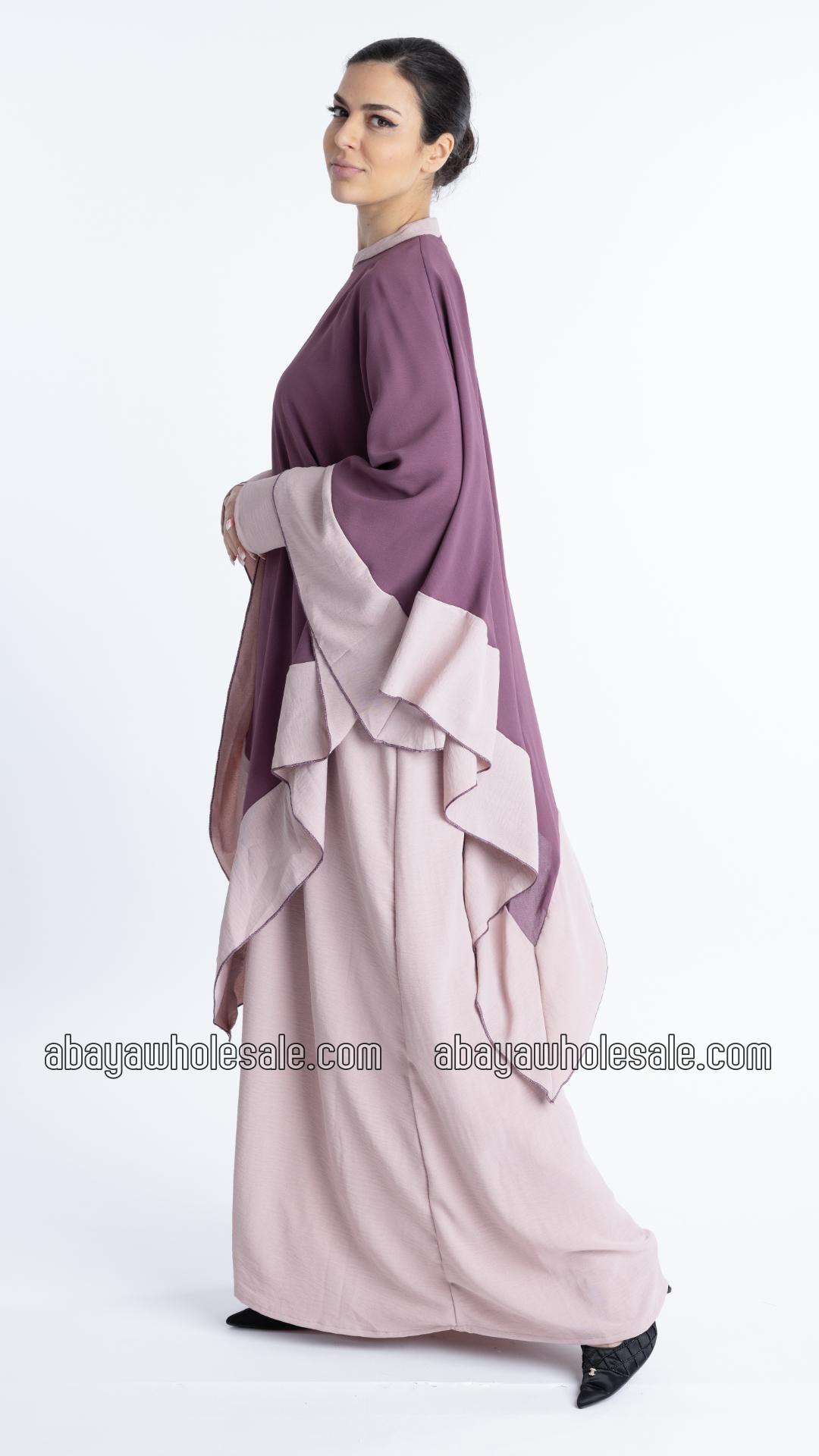 Wholesale Ezra Two Piece Cape Abaya in Blush Pink and Dull Magenta