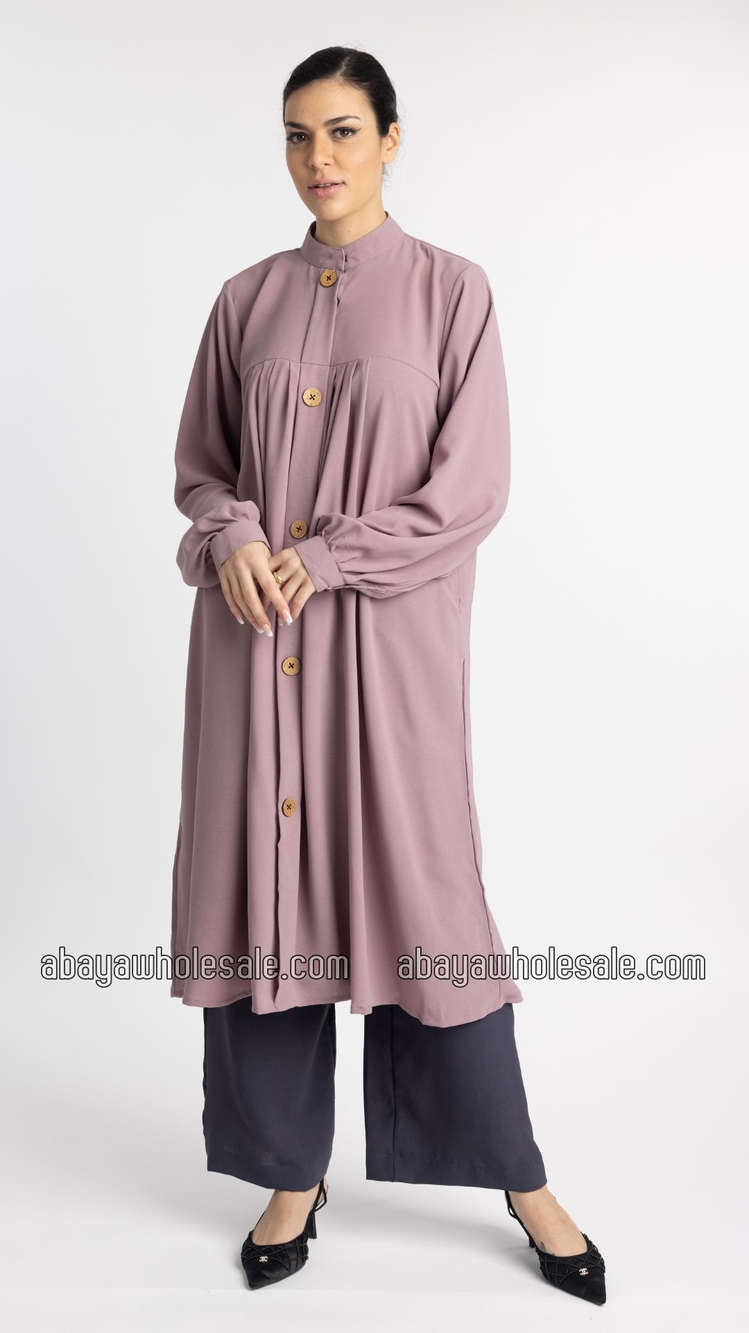 Wholesale Modest TwoPiece Tunic Abaya in Blush Pink and Dark Grey