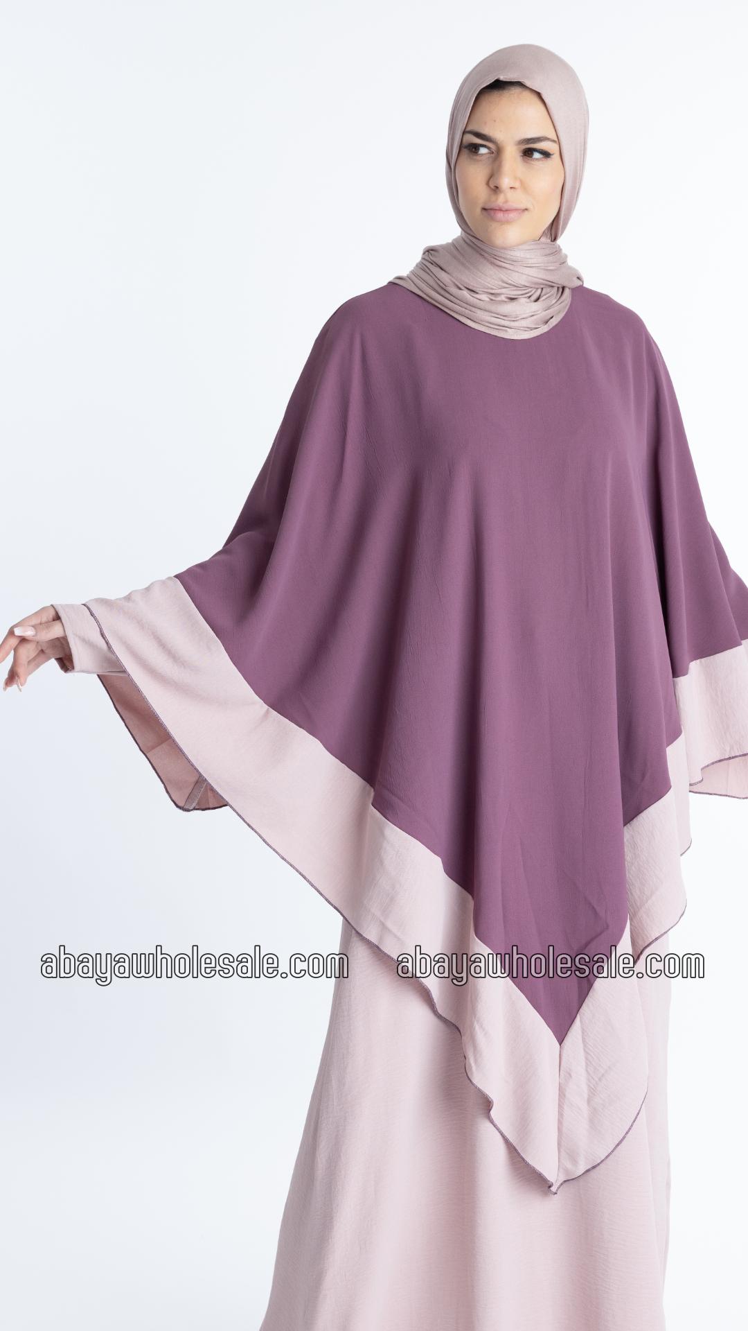 Wholesale Ezra Two Piece Cape Abaya in Blush Pink and Dull Magenta
