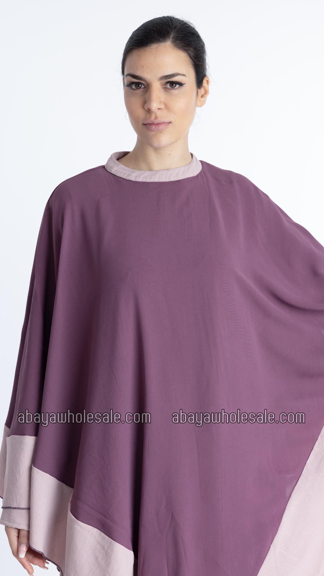 Wholesale Ezra Two Piece Cape Abaya in Blush Pink and Dull Magenta