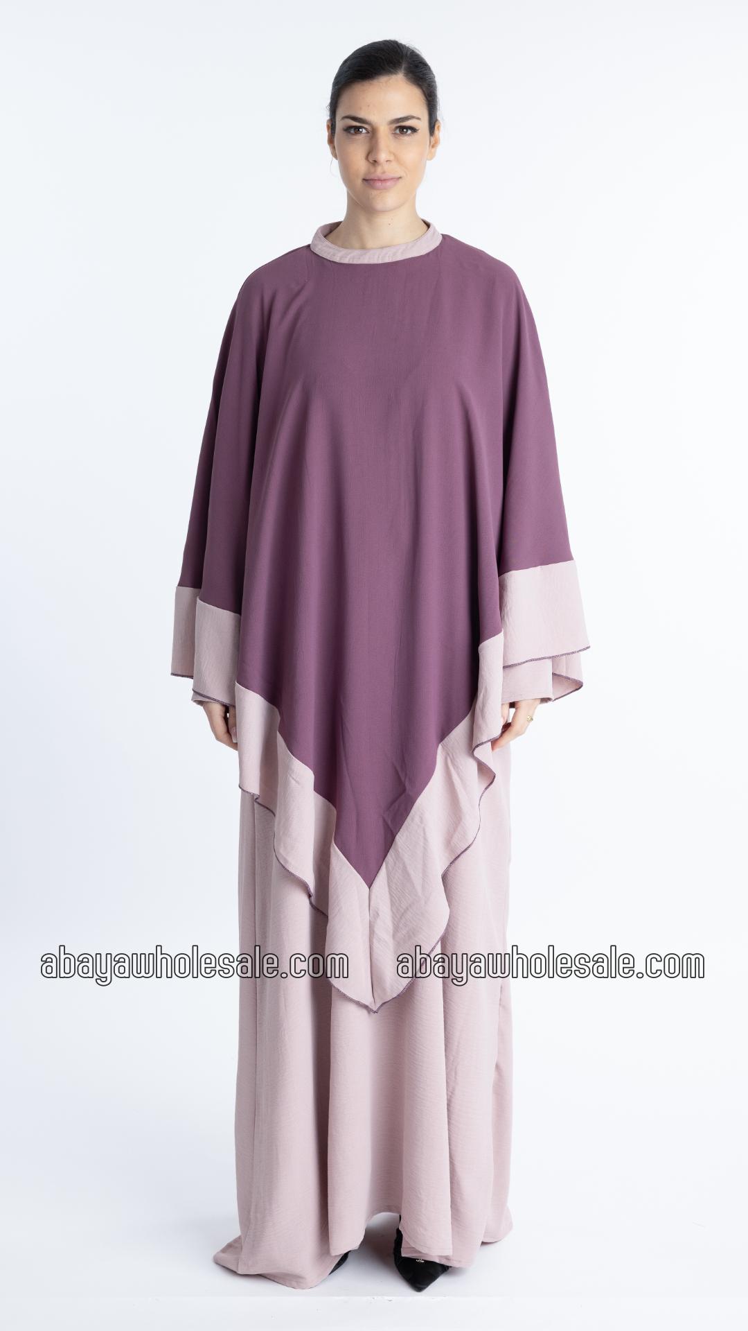 Wholesale Ezra Two Piece Cape Abaya in Blush Pink and Dull Magenta