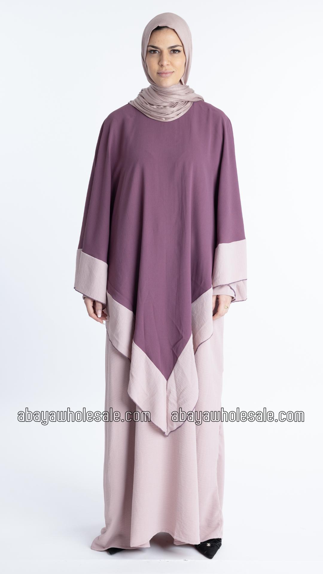 Wholesale Ezra Two Piece Cape Abaya in Blush Pink and Dull Magenta