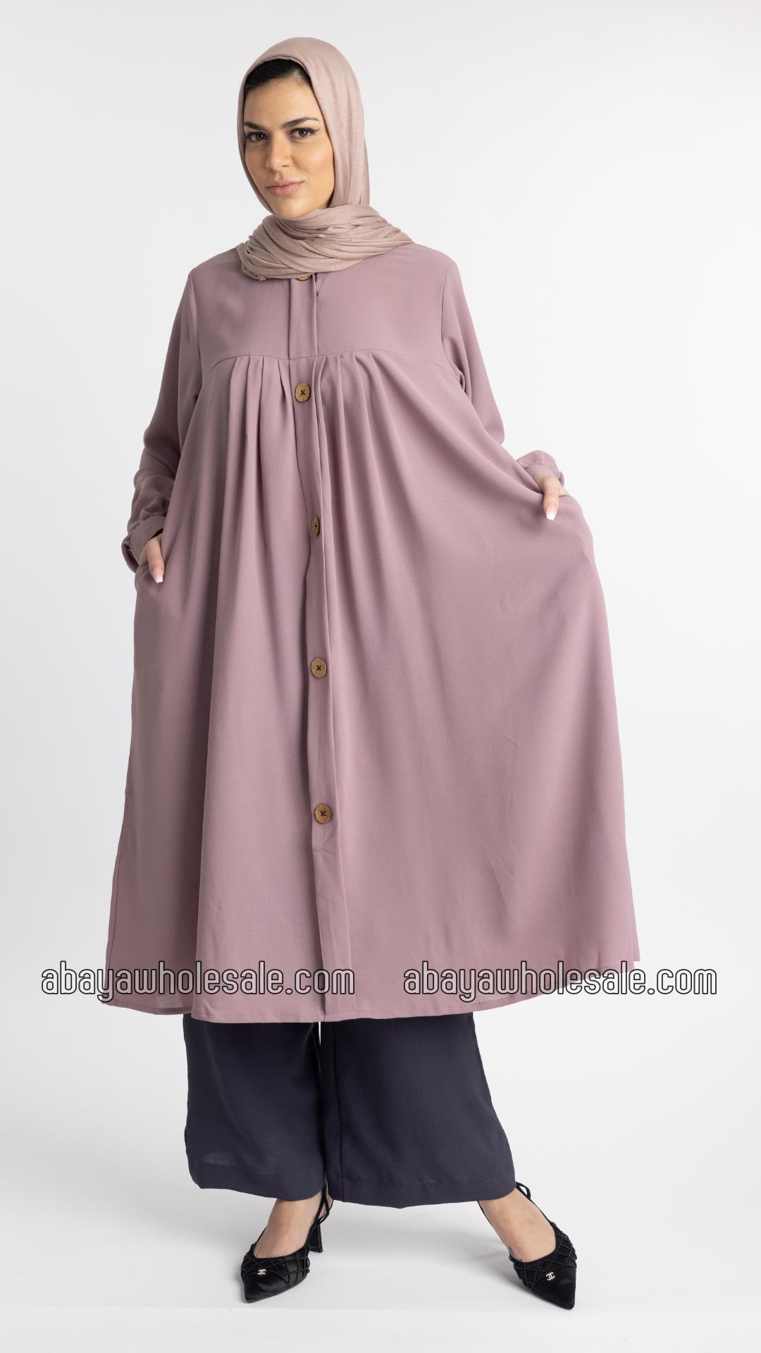 Wholesale Modest TwoPiece Tunic Abaya in Blush Pink and Dark Grey